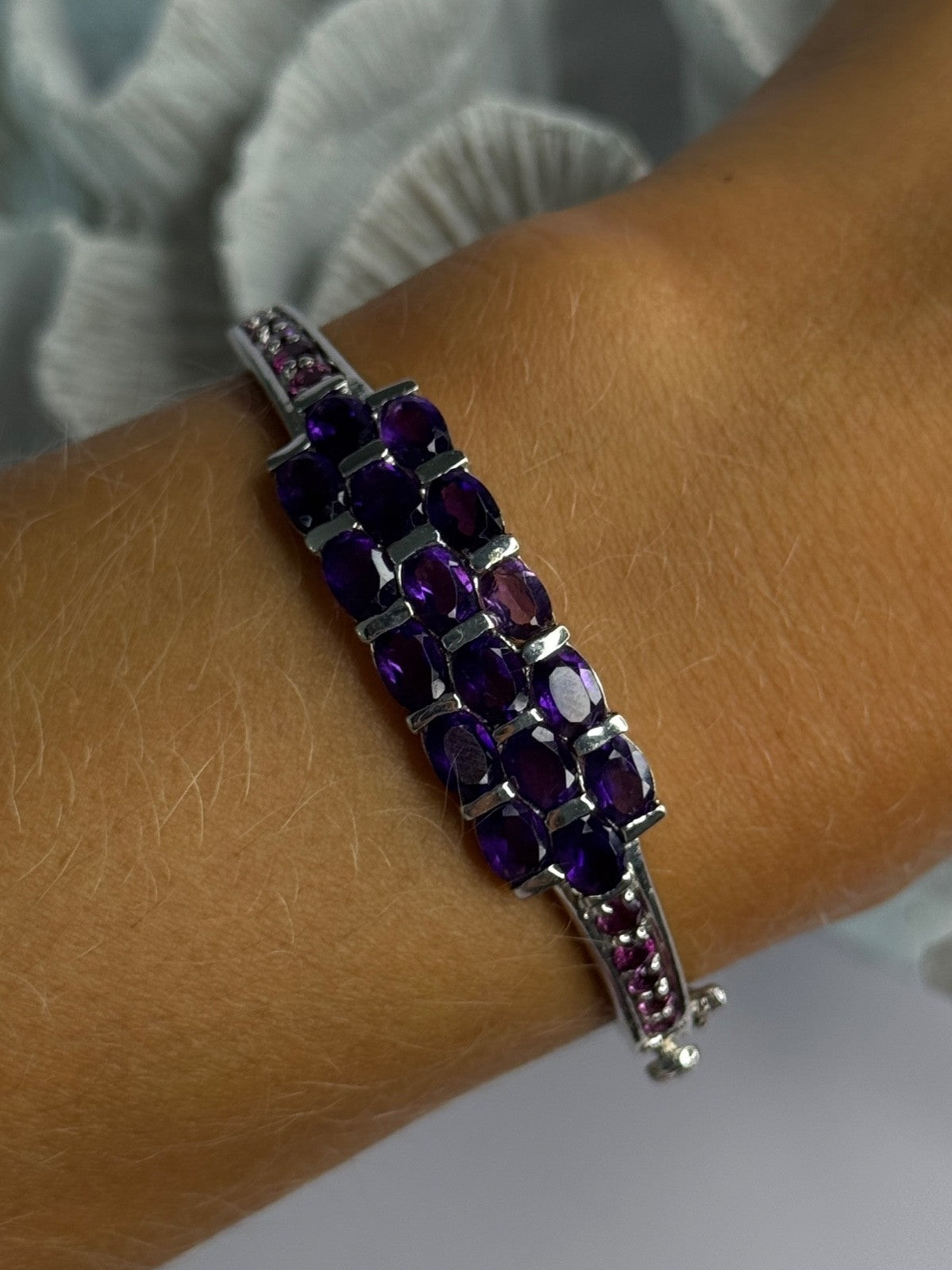 925 Sterling Silver Purple & Pink Tourmaline Bracelet Length Approx 6.5
