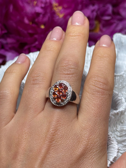 925 Sterling Silver Orange Citrine Ring Size 7.5