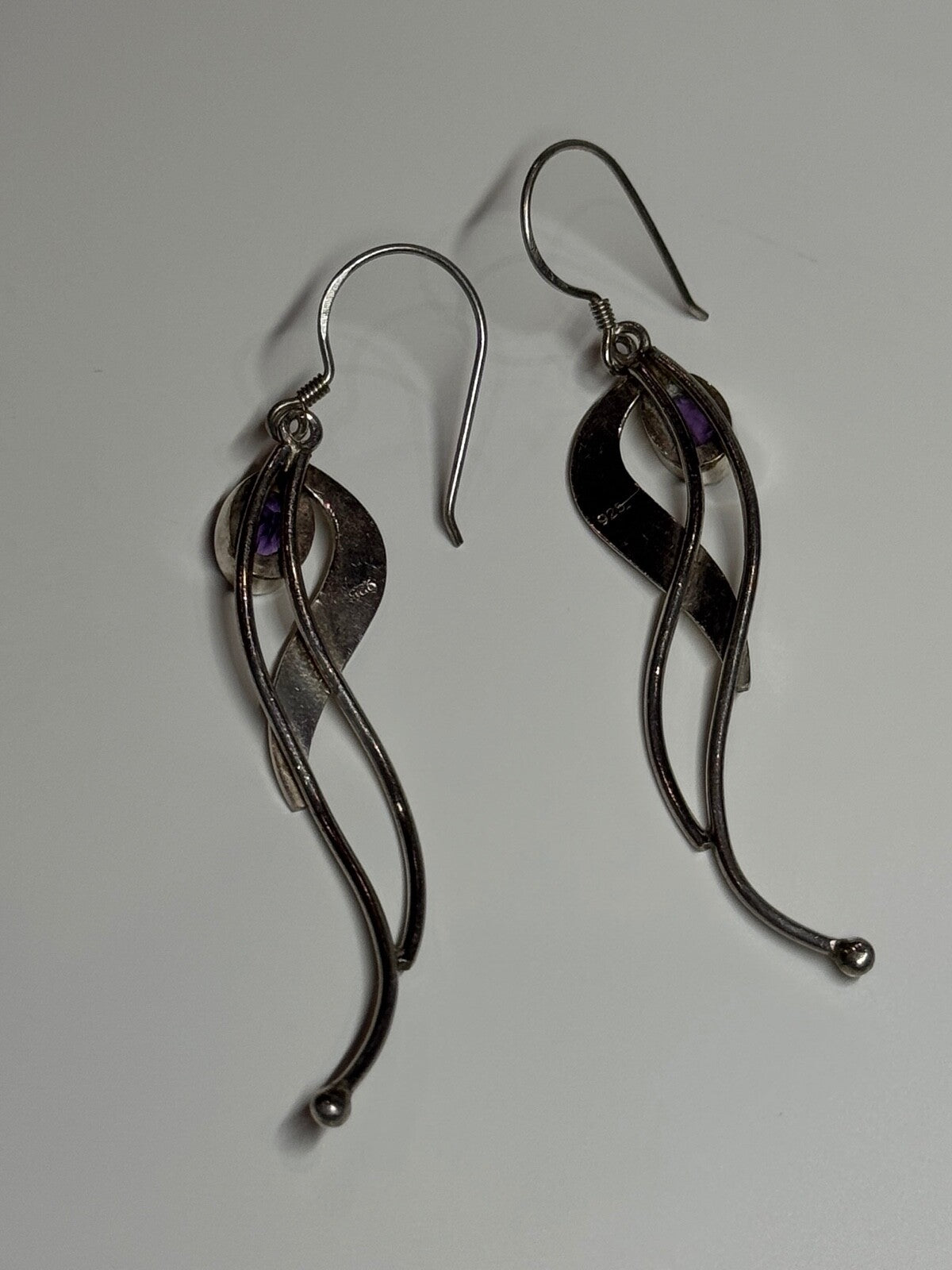 925 Sterling Silver Amethyst Earrings Length 2.6 Inch