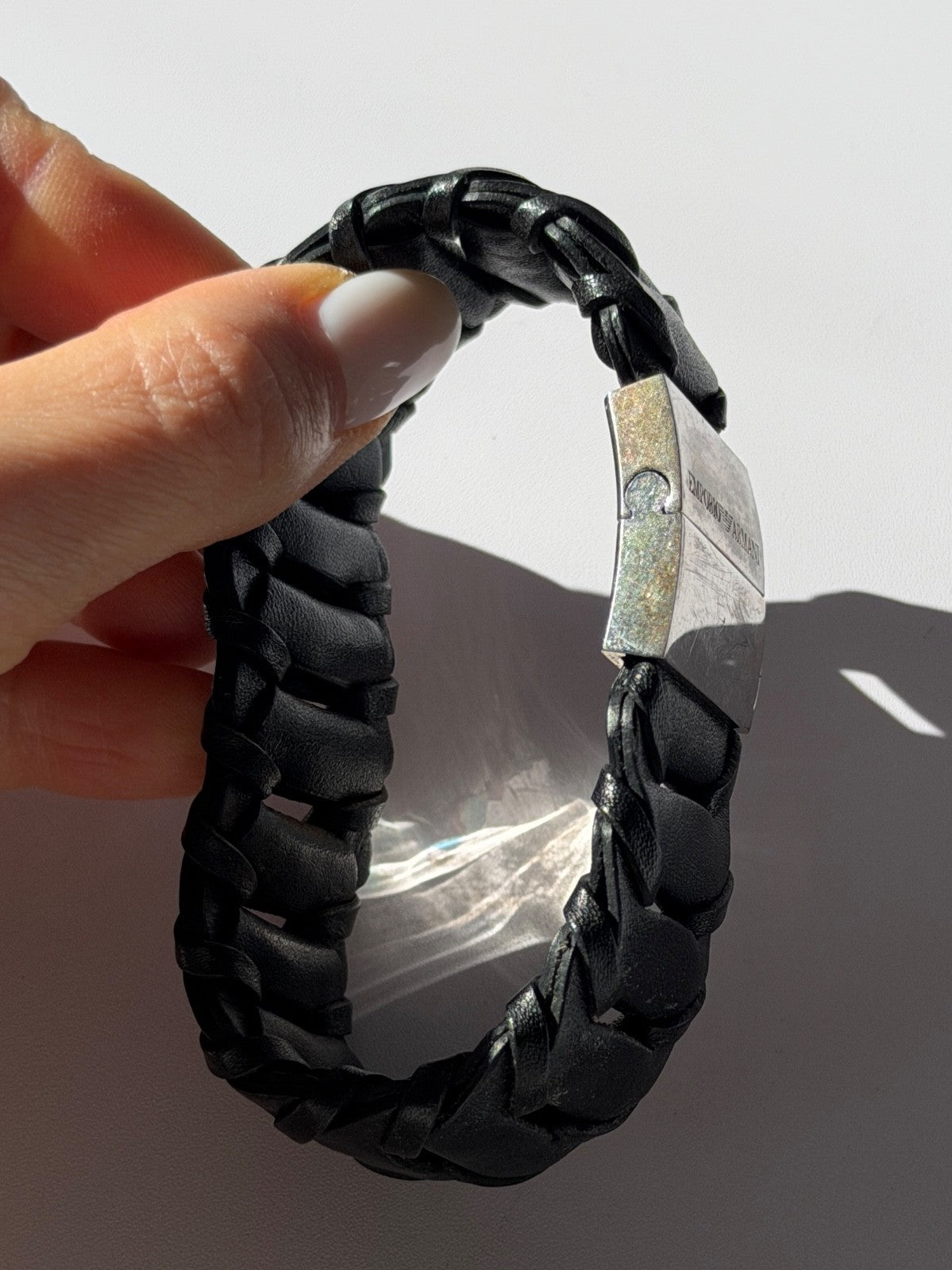 Emporio Armani Leather & 925 Sterling Silver Bracelet