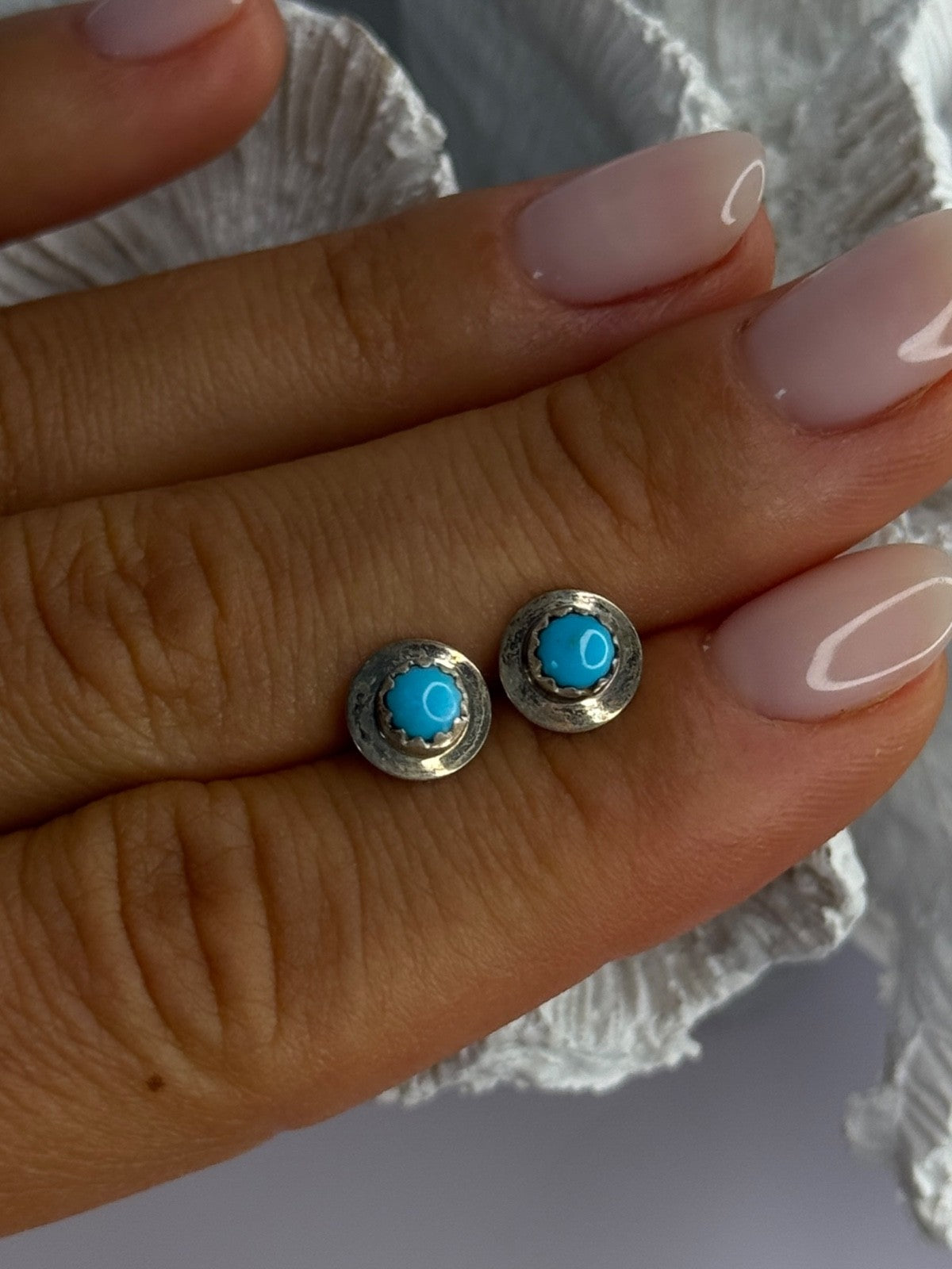 925 Sterling Silver Turquoise Stud Earrings Length 0.30 Inch
