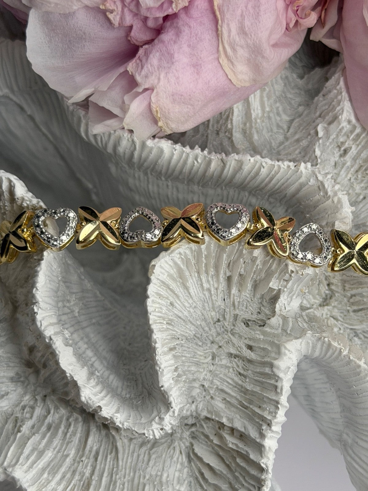 925 Sterling Silver Gold Plated Heart Bracelet Length 7.5