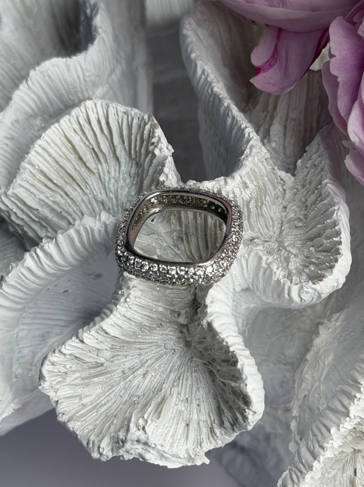 Unique Design 925 Sterling Silver Cz Ring Size 7