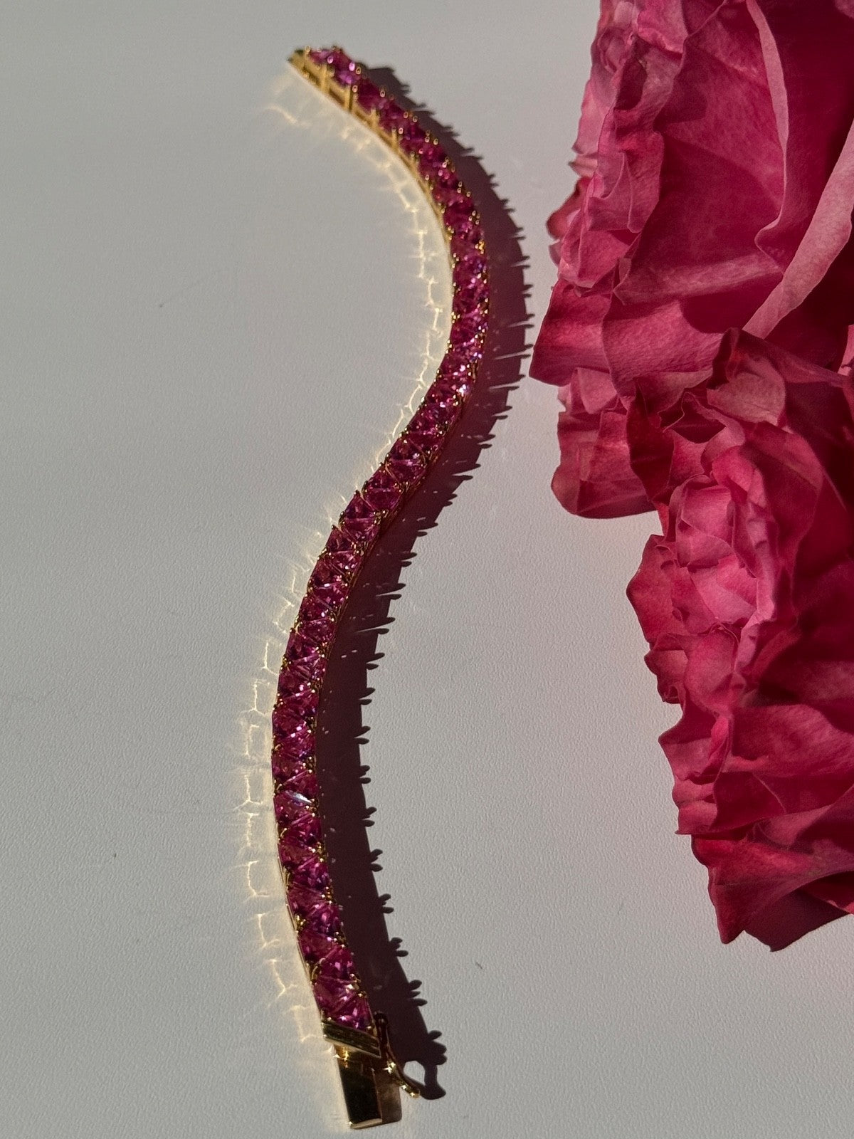 925 Sterling Silver Gold Plated Pink Topaz Bracelet 7 Inch