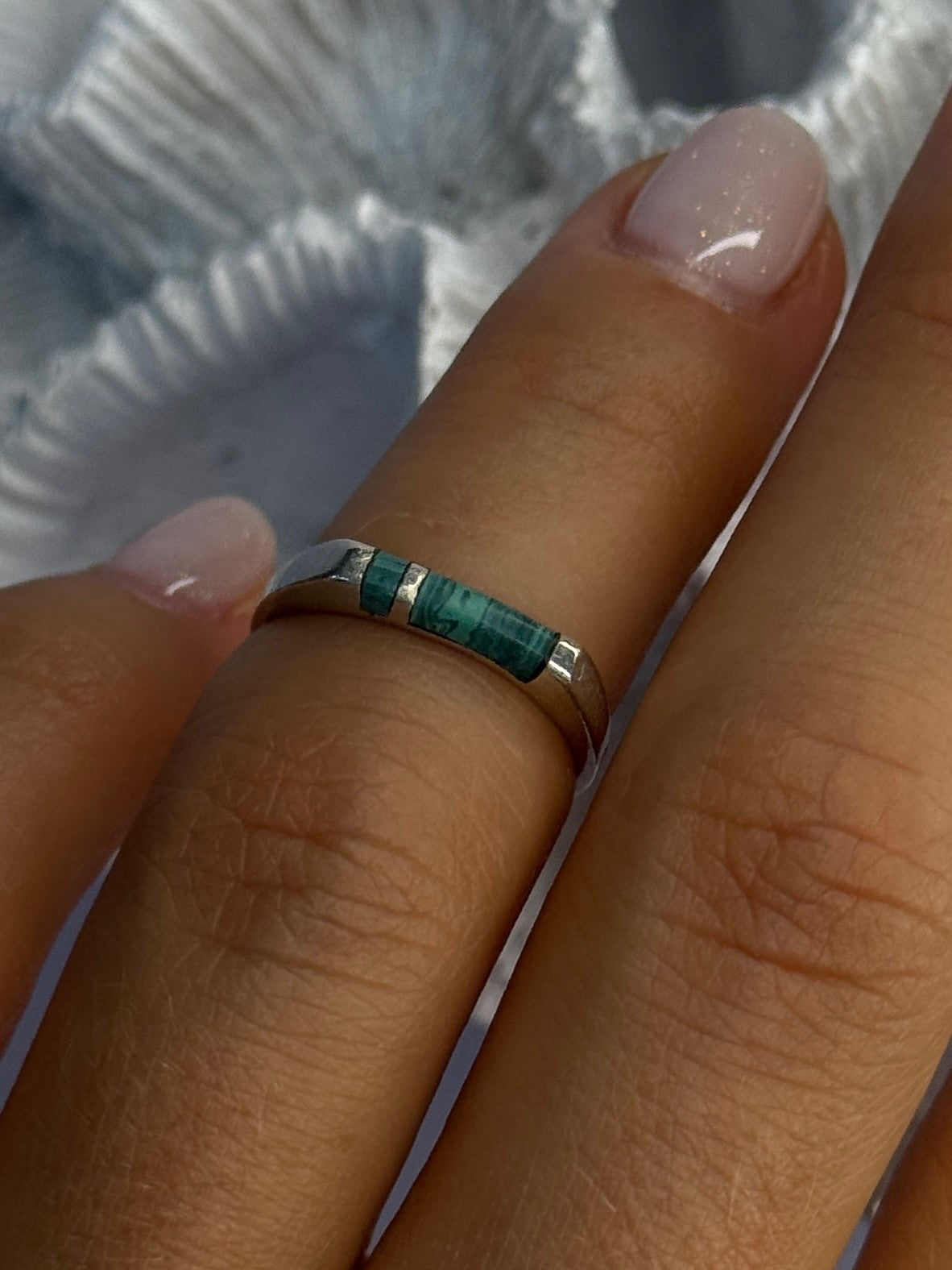 925 Sterling Silver Malachite Ring Size 5