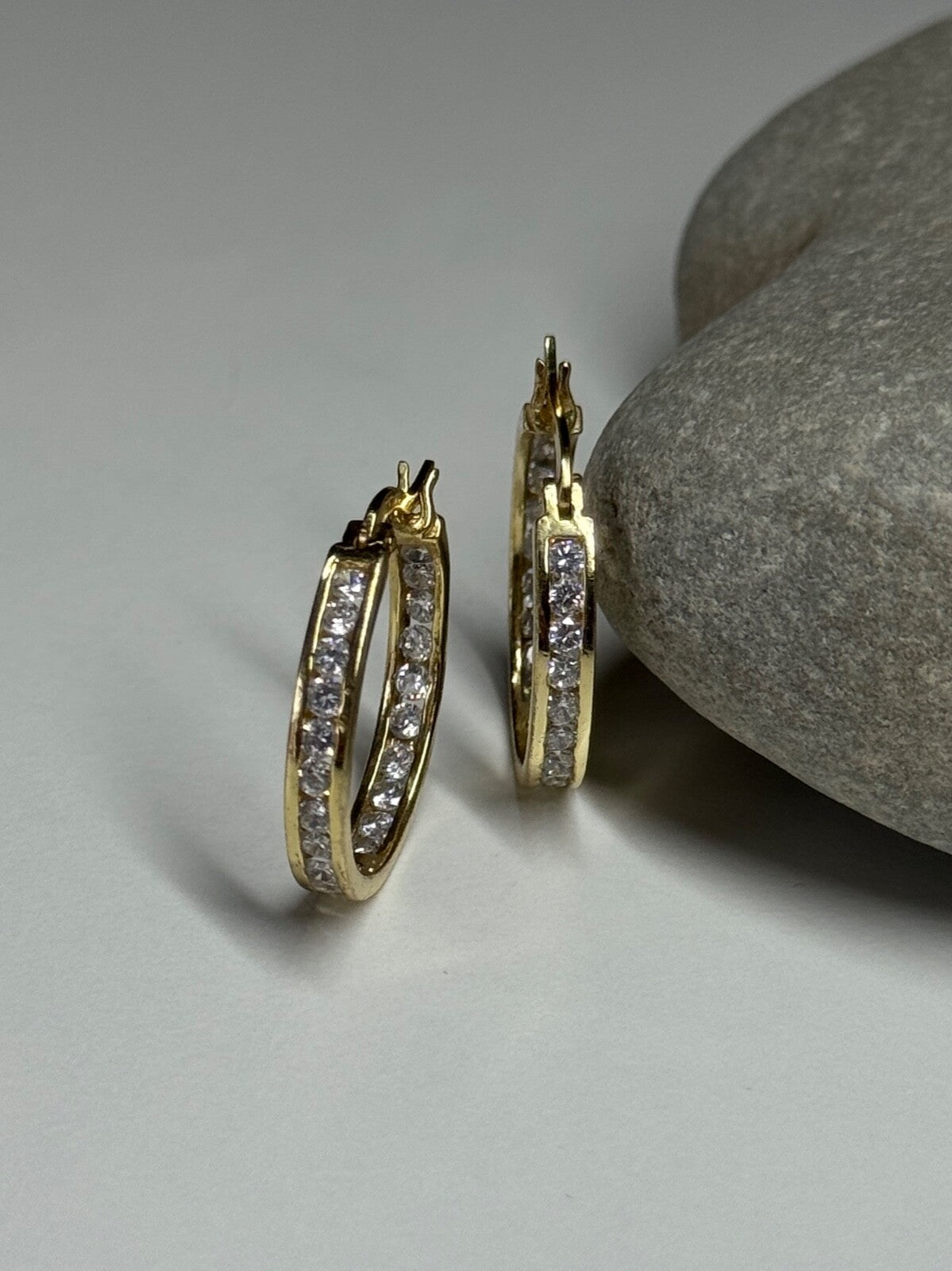 925 Sterling Silver Gold Plated CZ Earrings Length 21.5 Mm