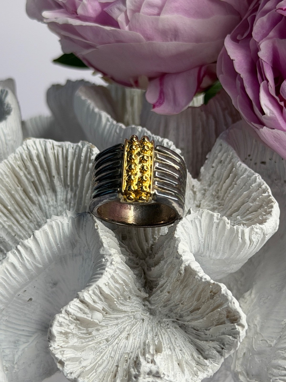 Italy Milor 925 Sterling Silver Gold Plated Part Ring Size 7