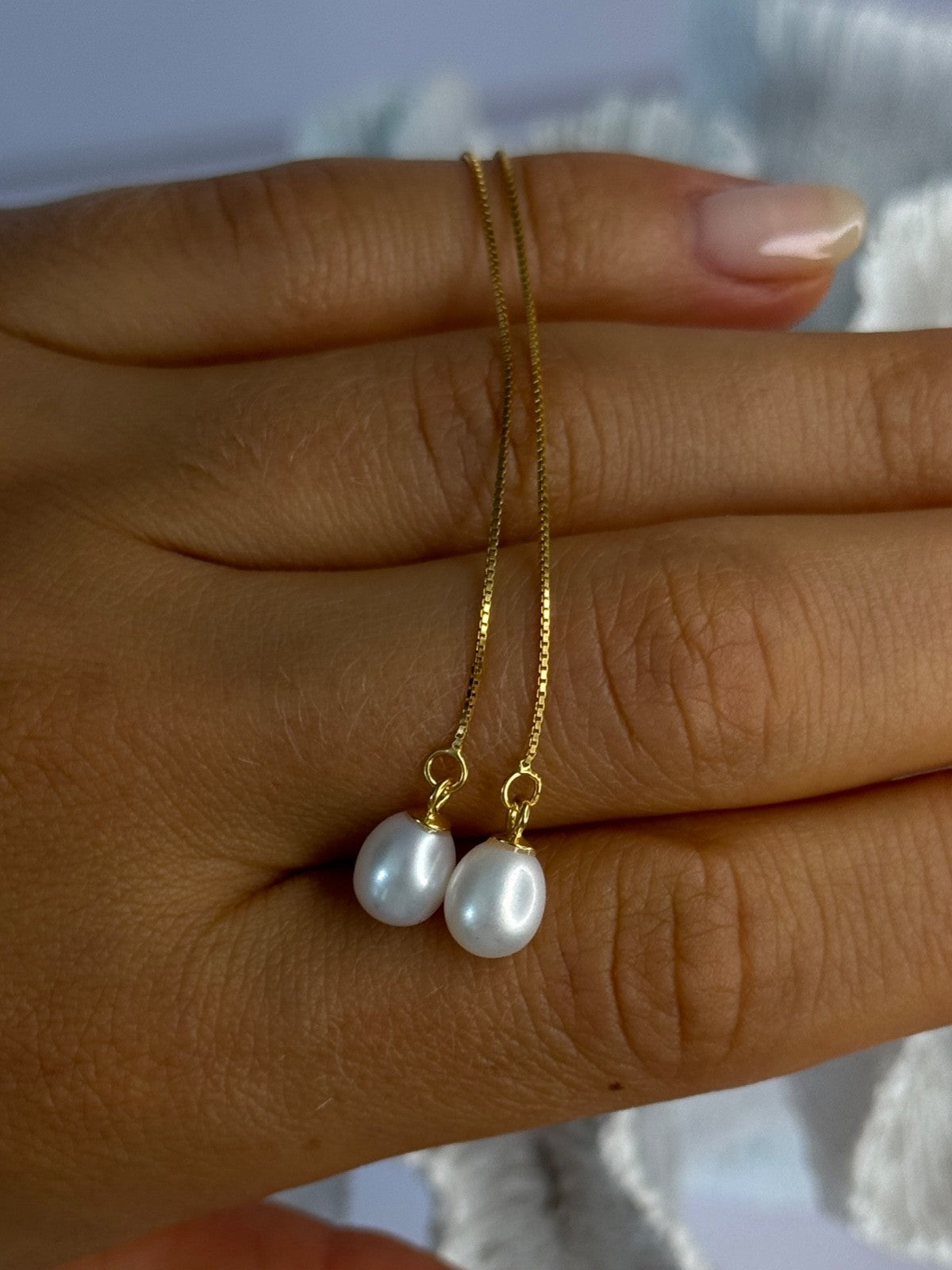 925 Sterling Silver Gold Plated Pearl Earrings Length 4 Inch