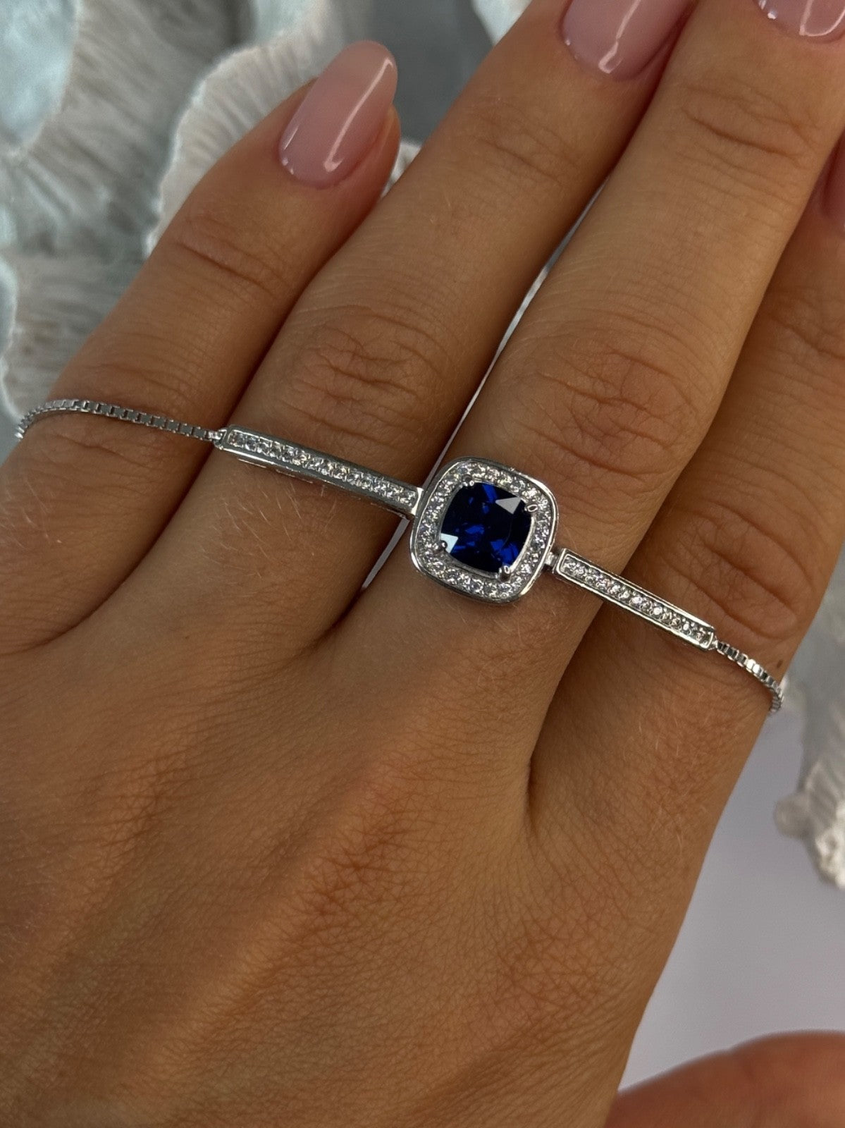 925 Sterling Silver Sapphire & Cz Bracelet Sizable
