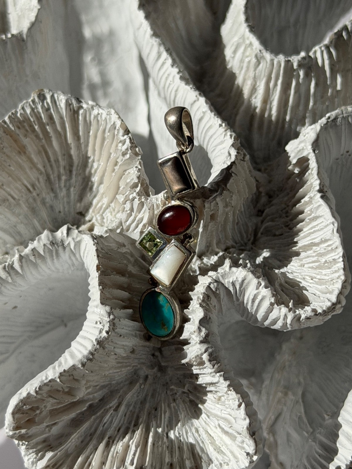 925 Sterling Silver Multi Color Gemstones Pendant