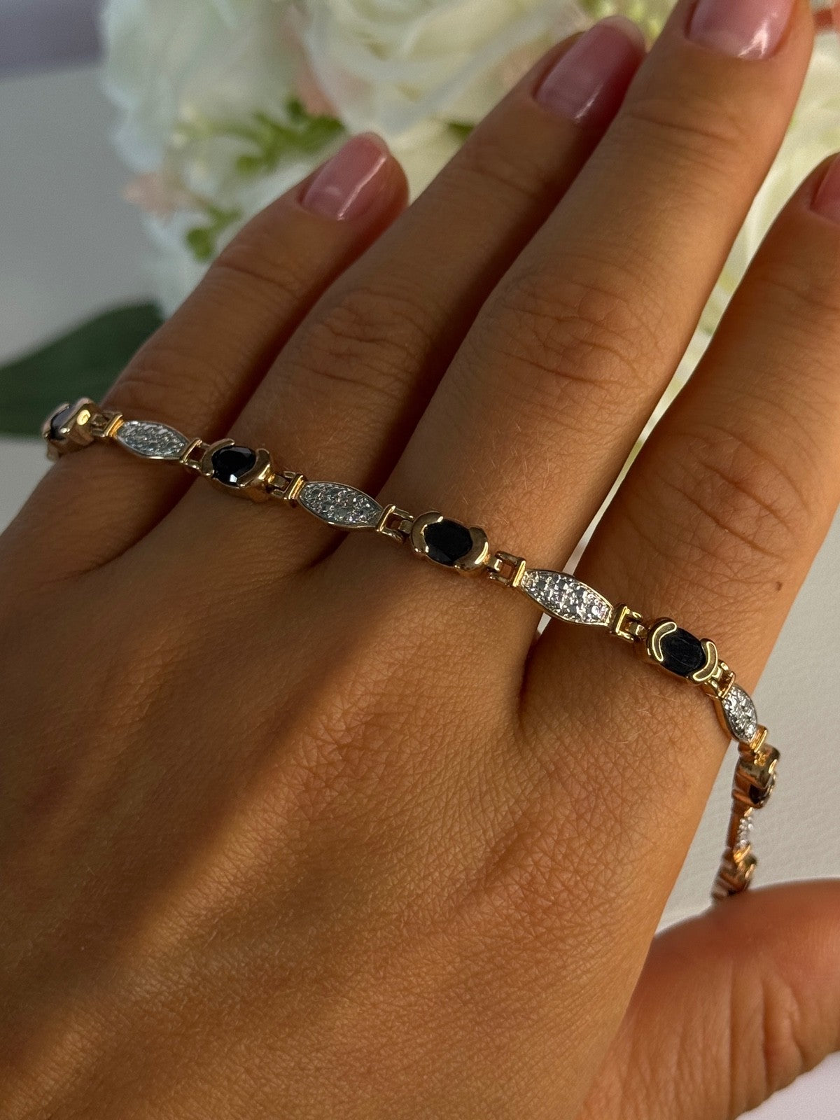 925 Sterling Silver Gold Plated Sapphire Bracelet Length 7.5 Inch