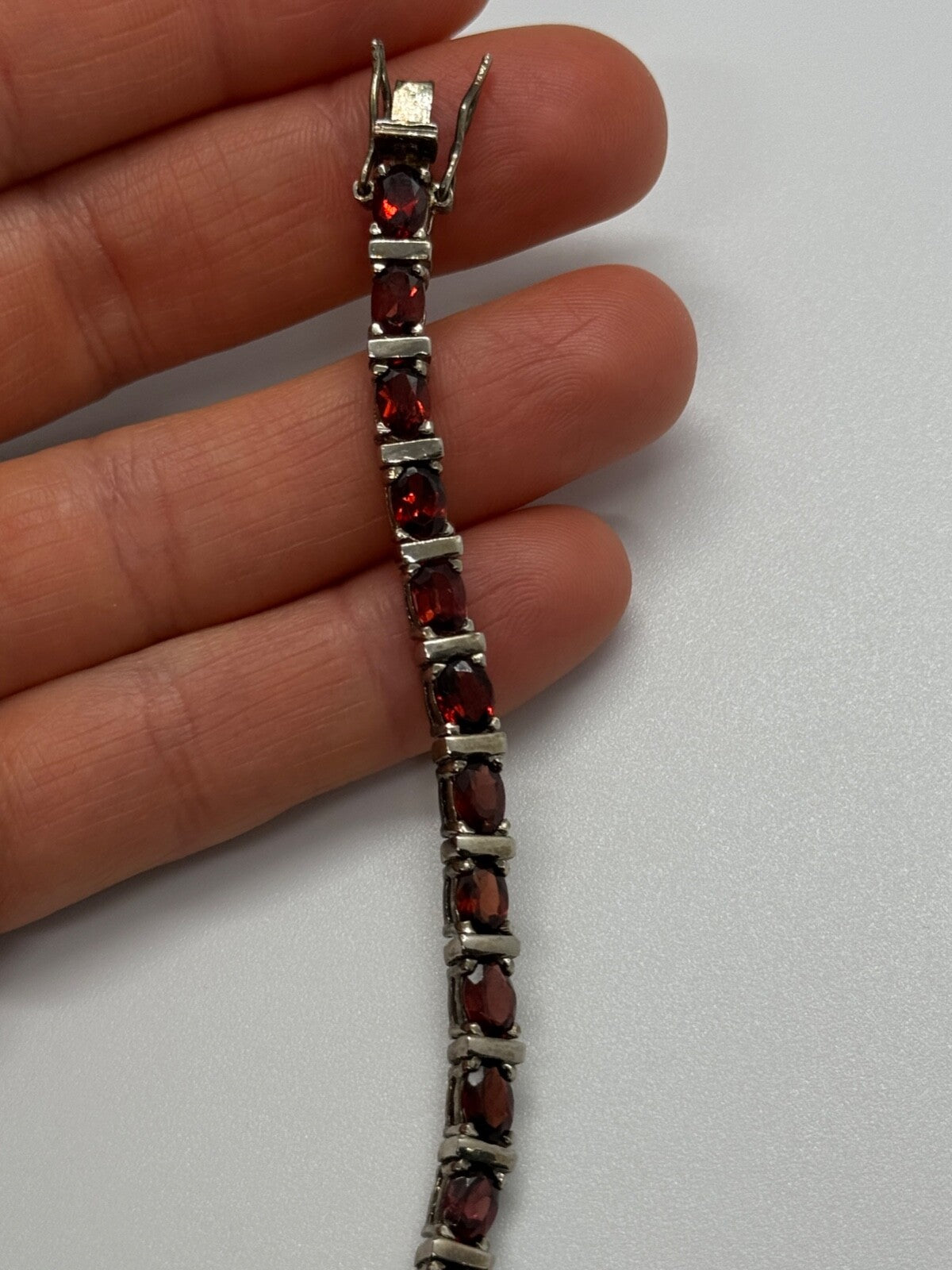 925 Sterling Silver Garnet Bracelet