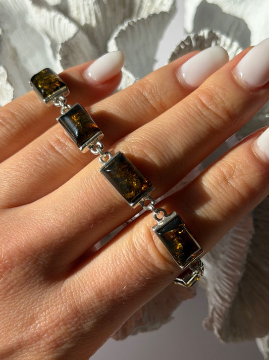 925 Sterling Silver Amber Bracelet Size 7
