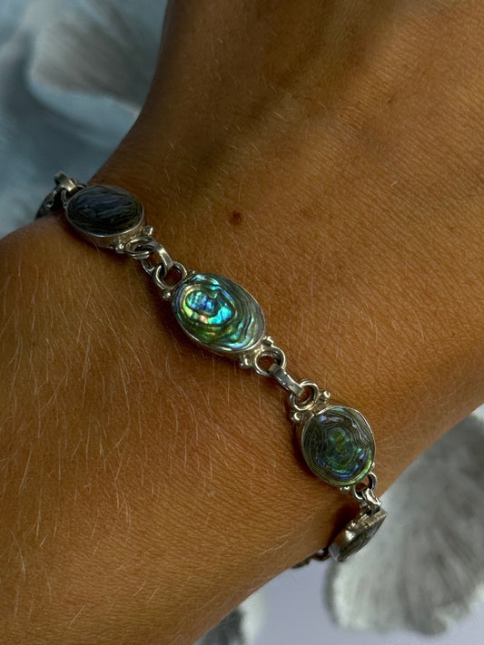 Vintage 925 Sterling Silver Abalone Bracelet Length 6.5