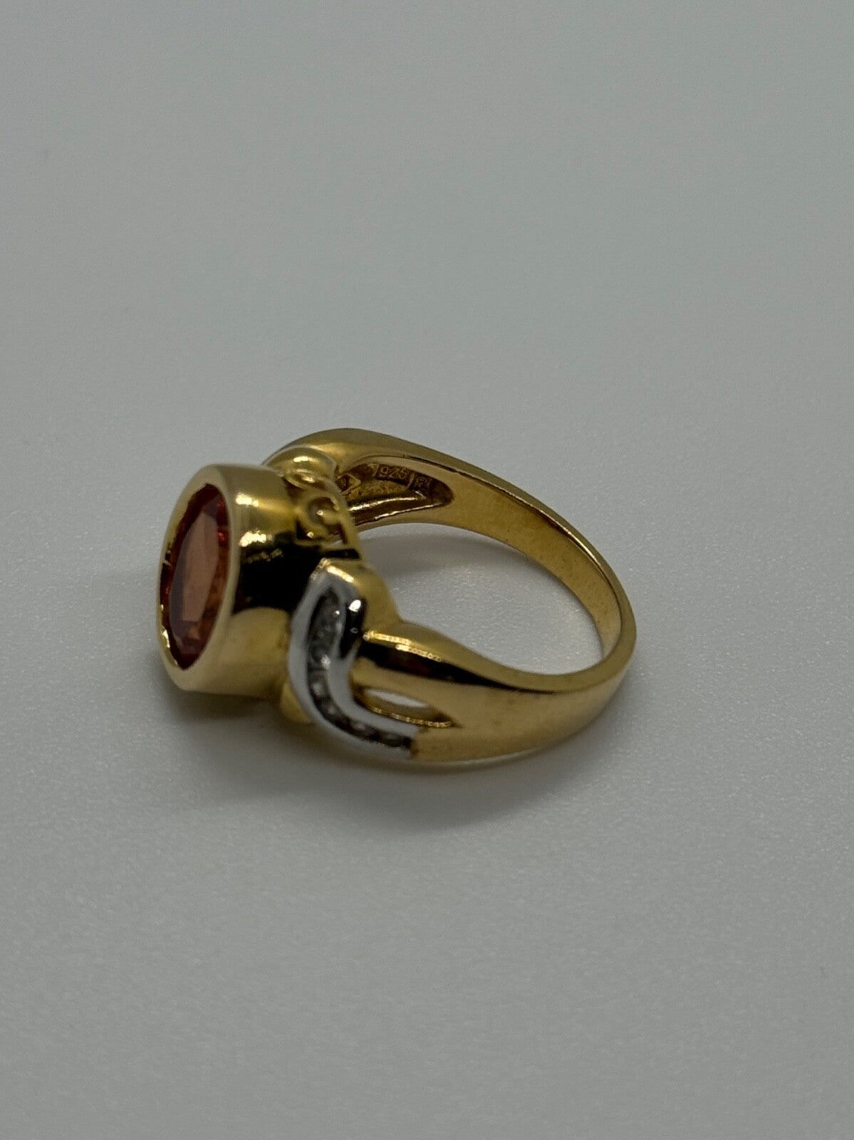 925 Sterling Silver Gold Plated CZ Ring Size 6