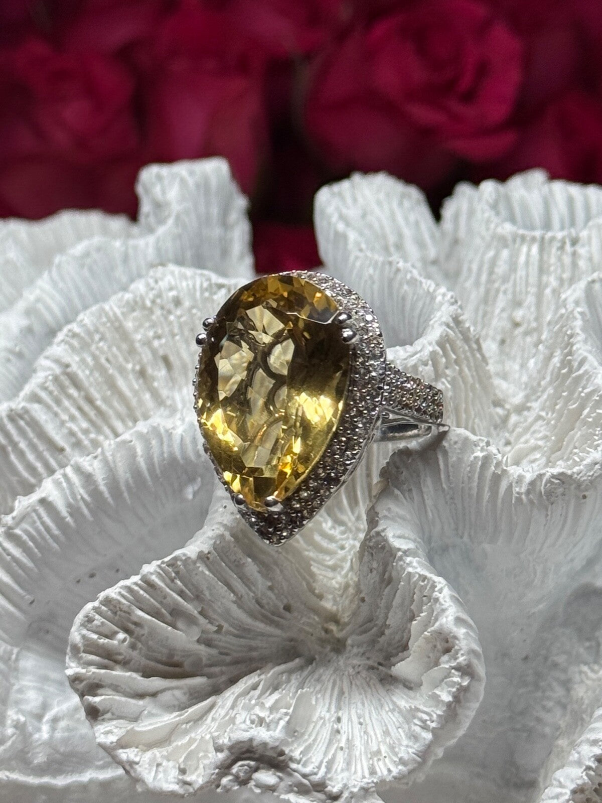 925 Sterling Silver Citrine & Beryl Ring Size 8.5