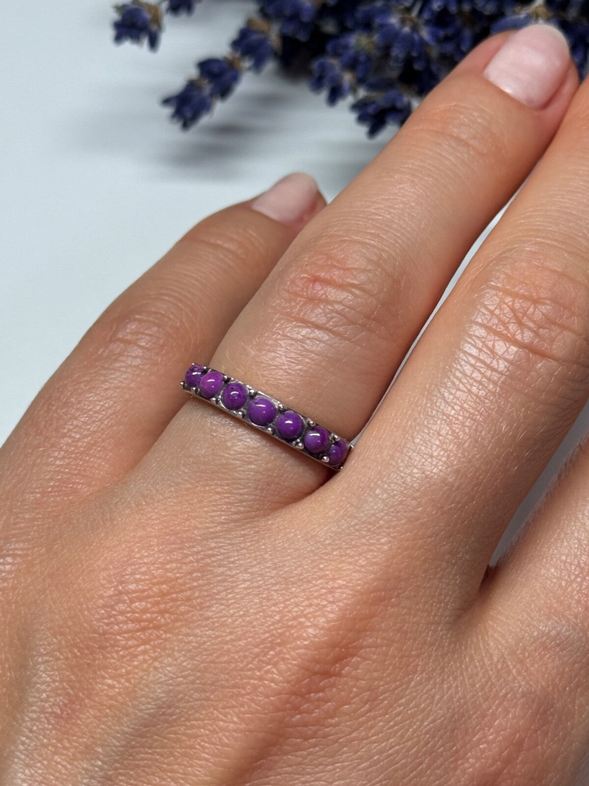 925 Sterling Silver Purple Agate Ring Size 6