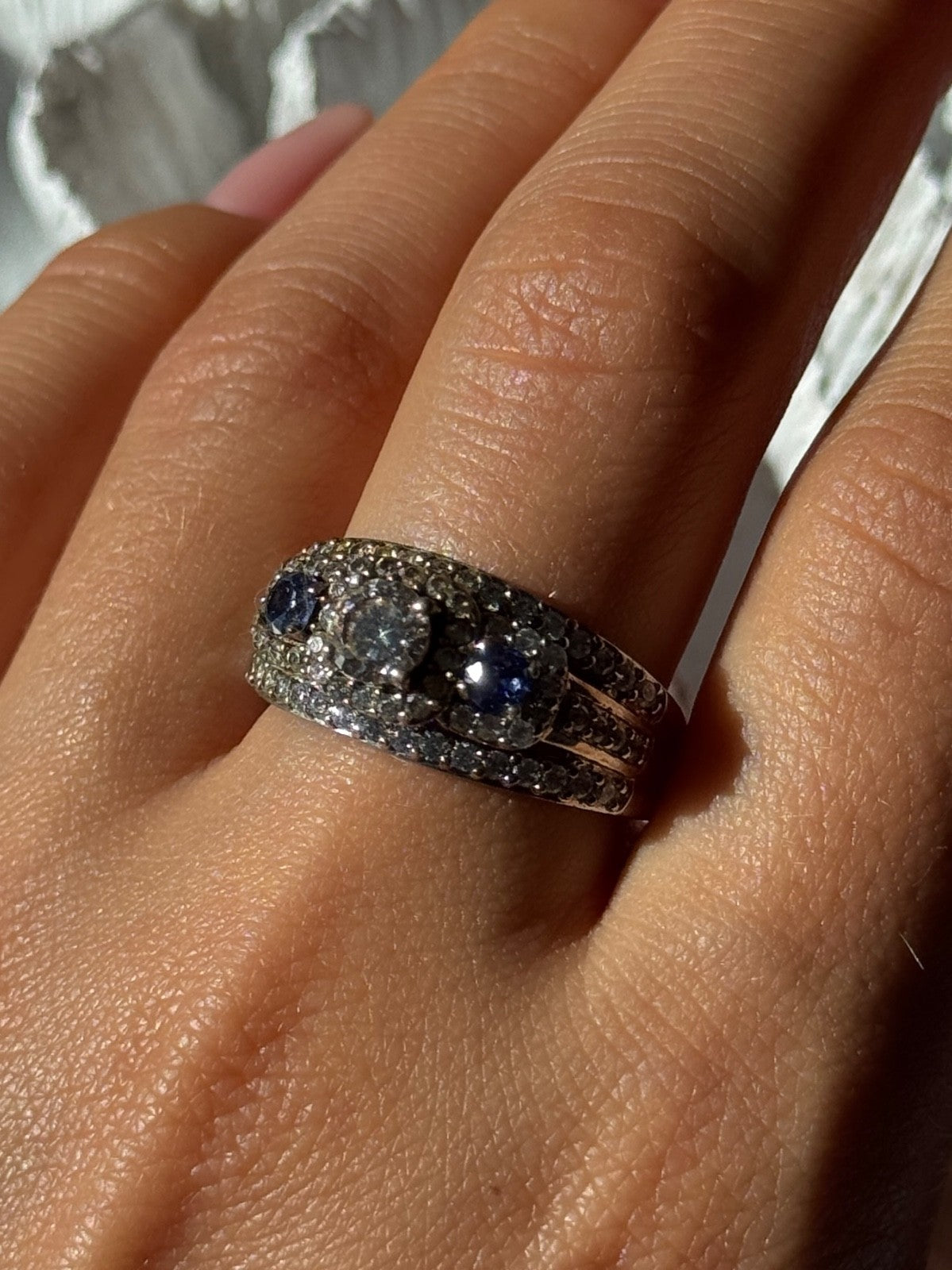 925 Sterling Silver Tanzanite & Beryl Ring Size 10