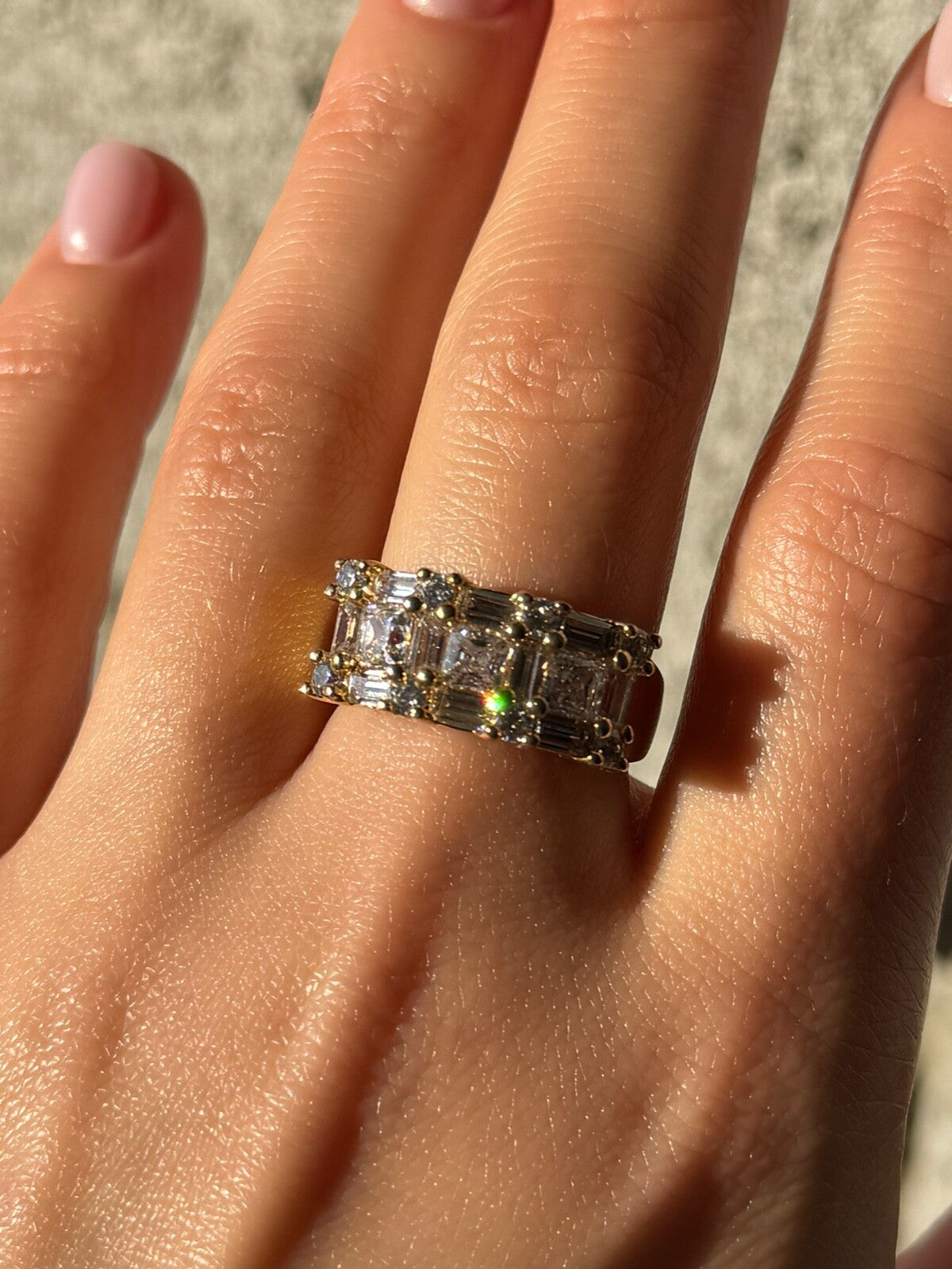 925 Sterling Silver Gold Plated CZ Ring Size 7