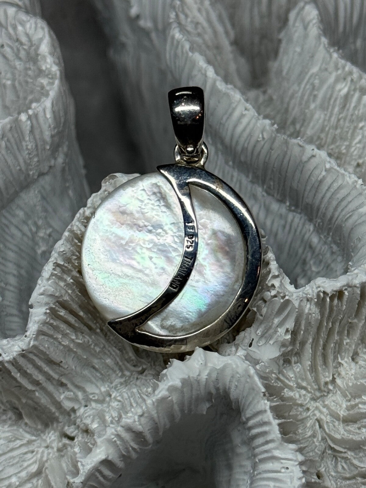 925 Sterling Silver Abalone Pendant Length 1.4 In