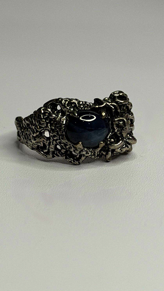 Handcrafted 925 Sterling Silver Blue Pietersite Stone Ring Size 9