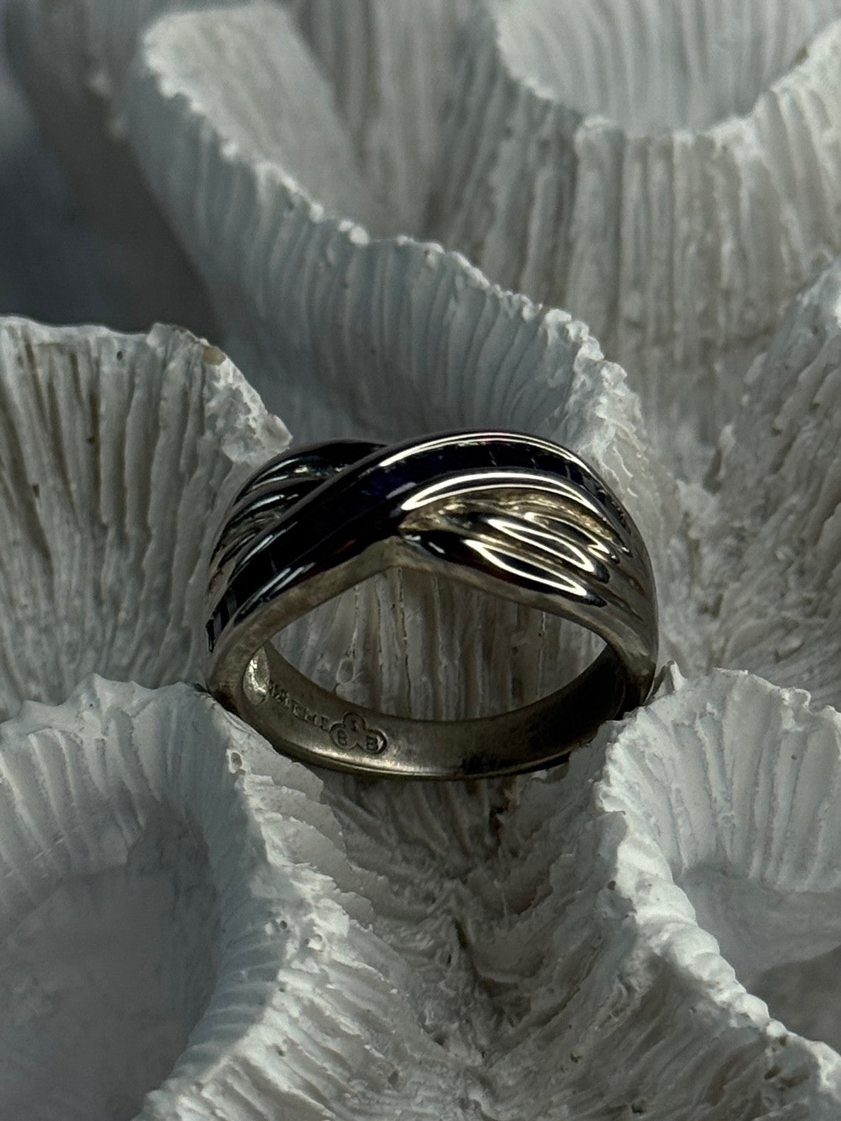 925 Sterling Silver Sapphire Ring Size 8