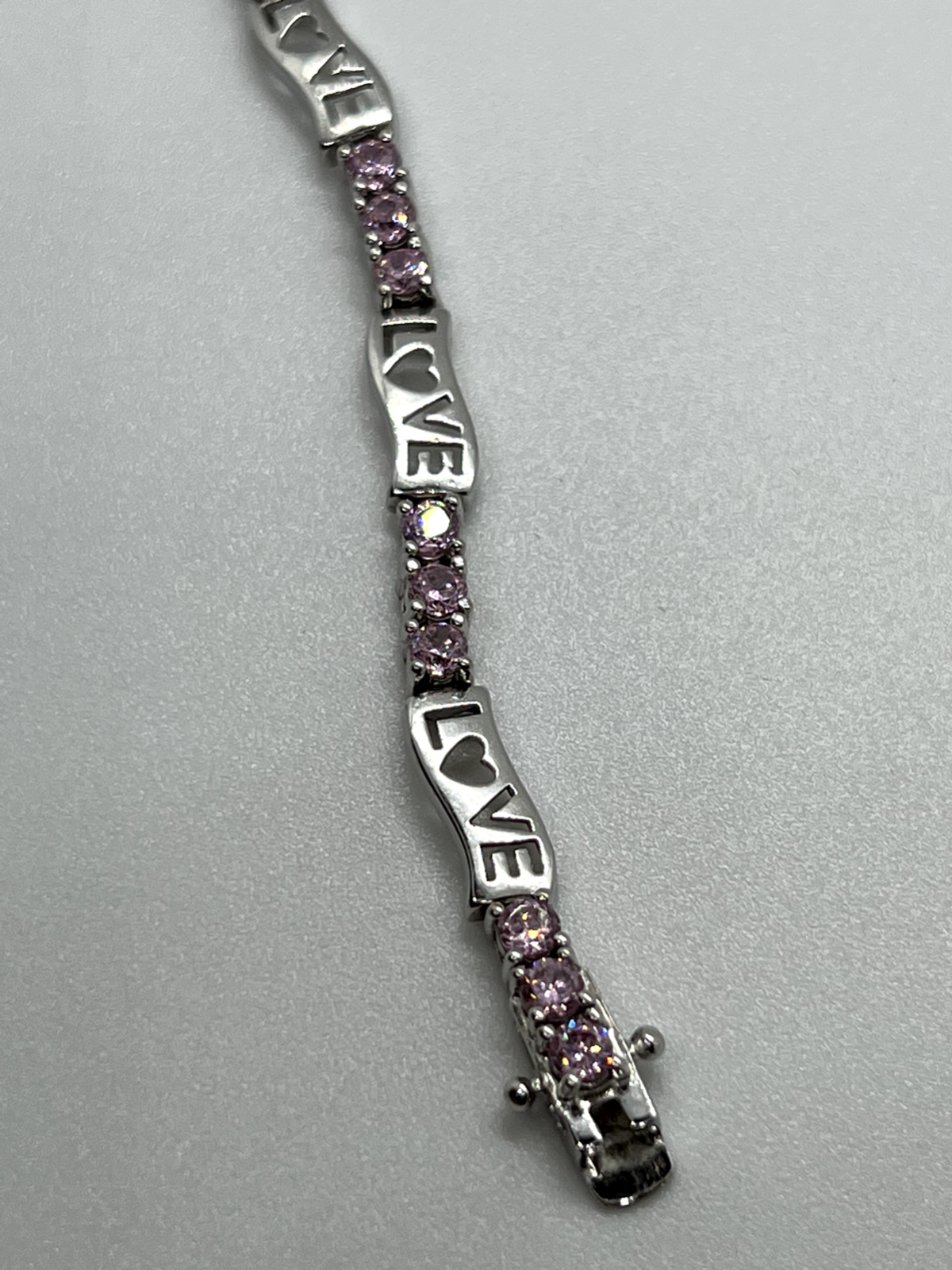 925 Sterling Silver Pink CZ "Love" Bracelet