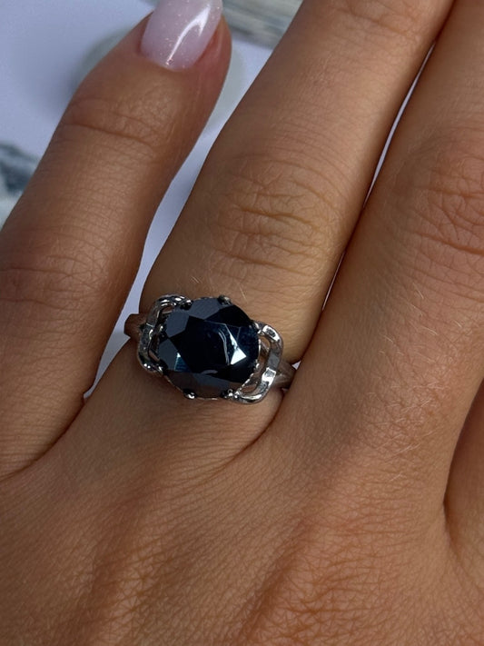 Vintage 925 Sterling Silver Hematite Ring Size 6