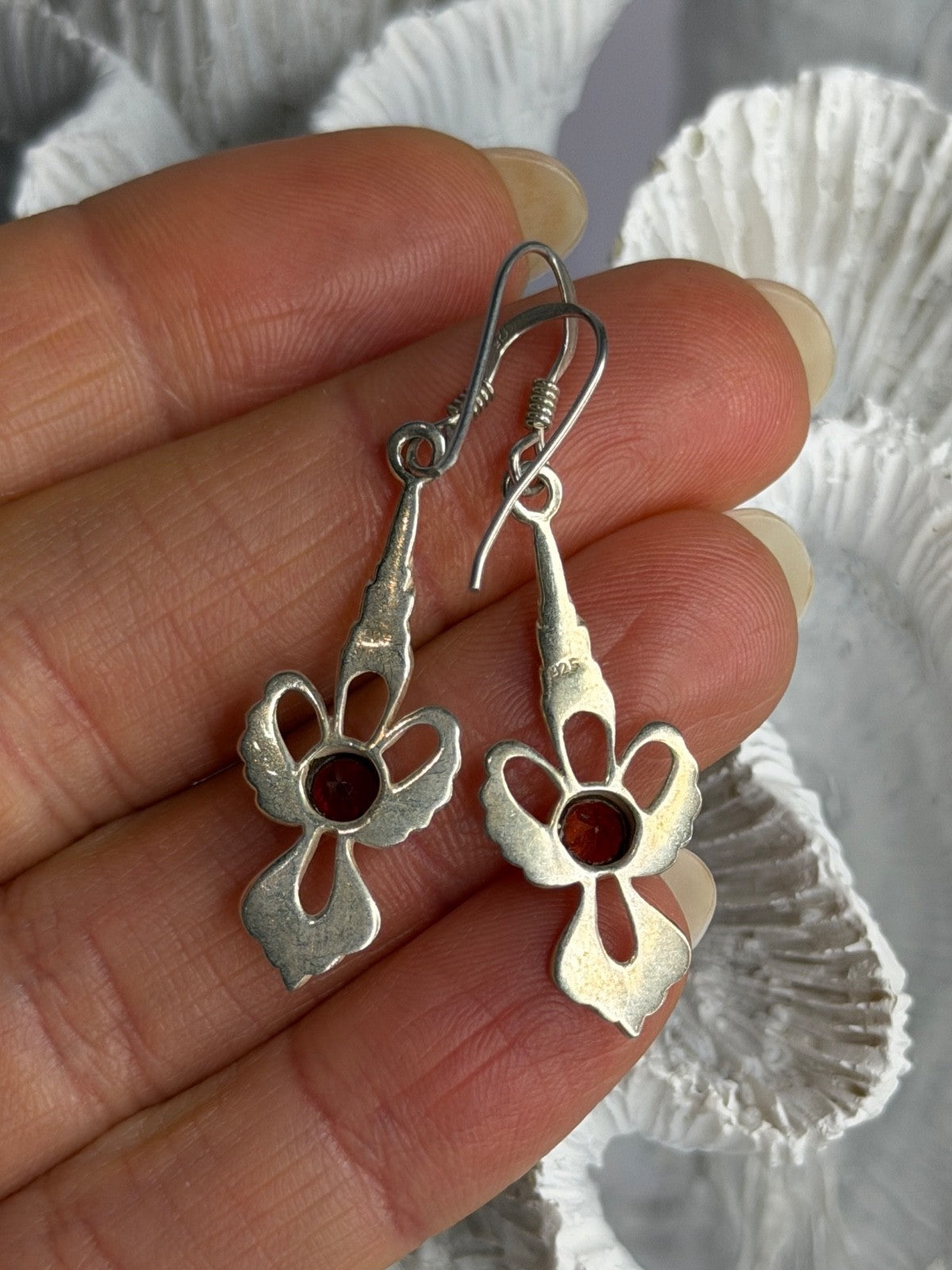 925 Sterling Silver Garnet Dangle Earrings