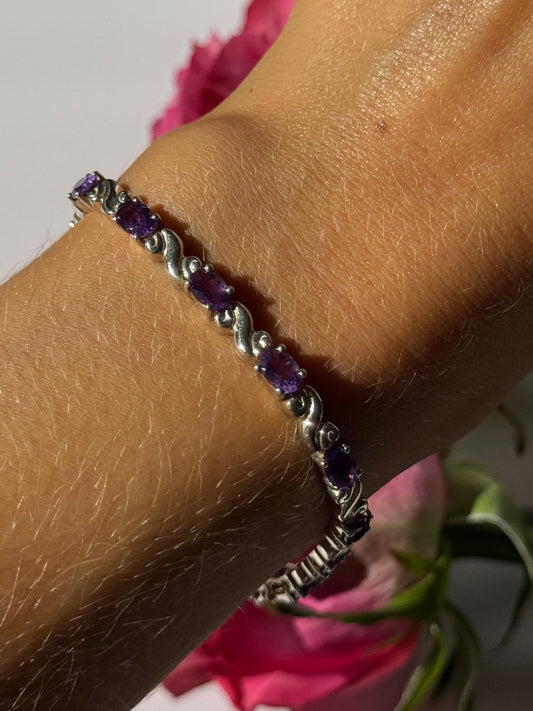 925 Sterling Silver Amethyst Bracelet 7.5 Inch