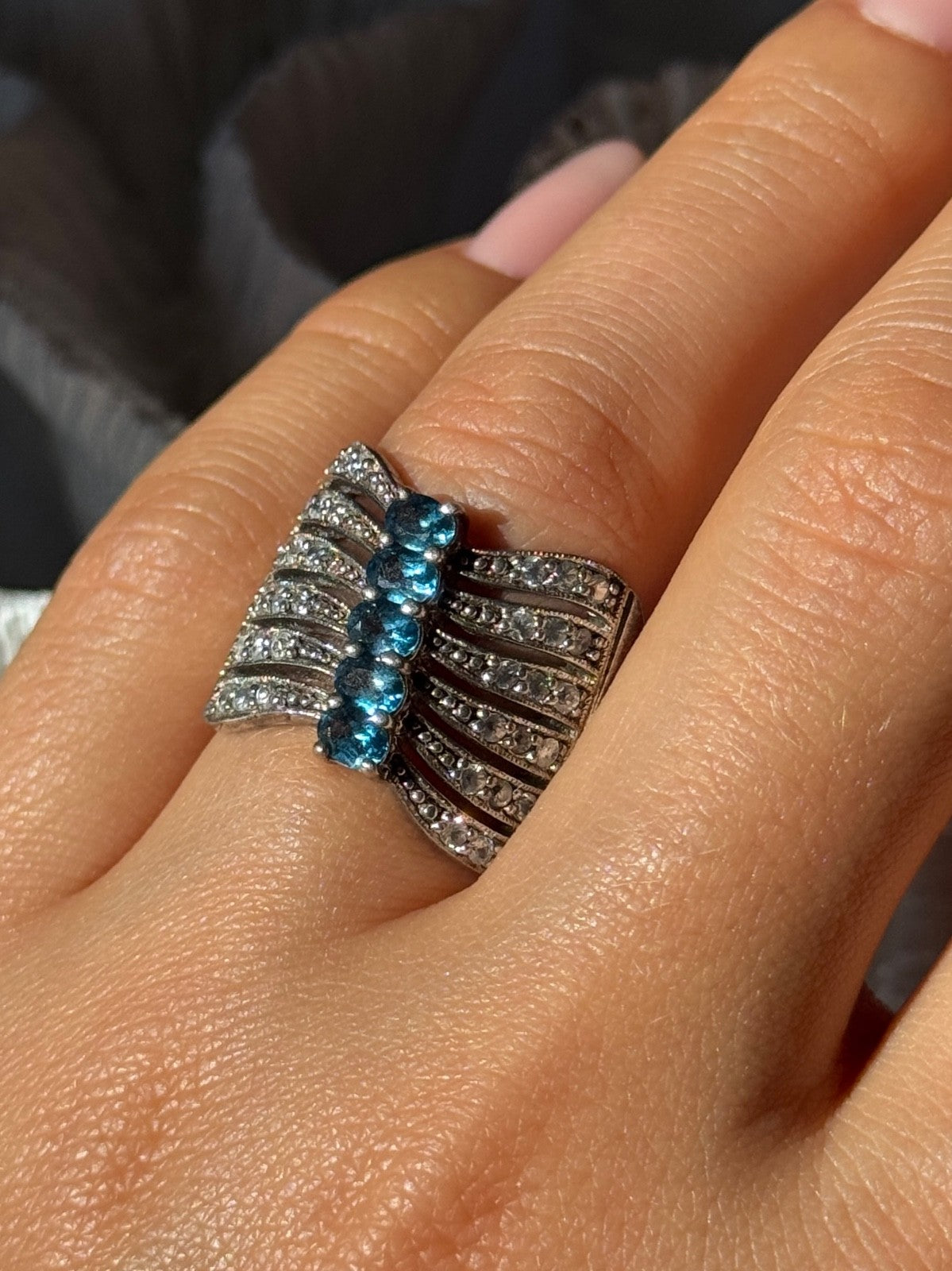 925 Sterling Silver Topaz & Beryl Ring Size 7