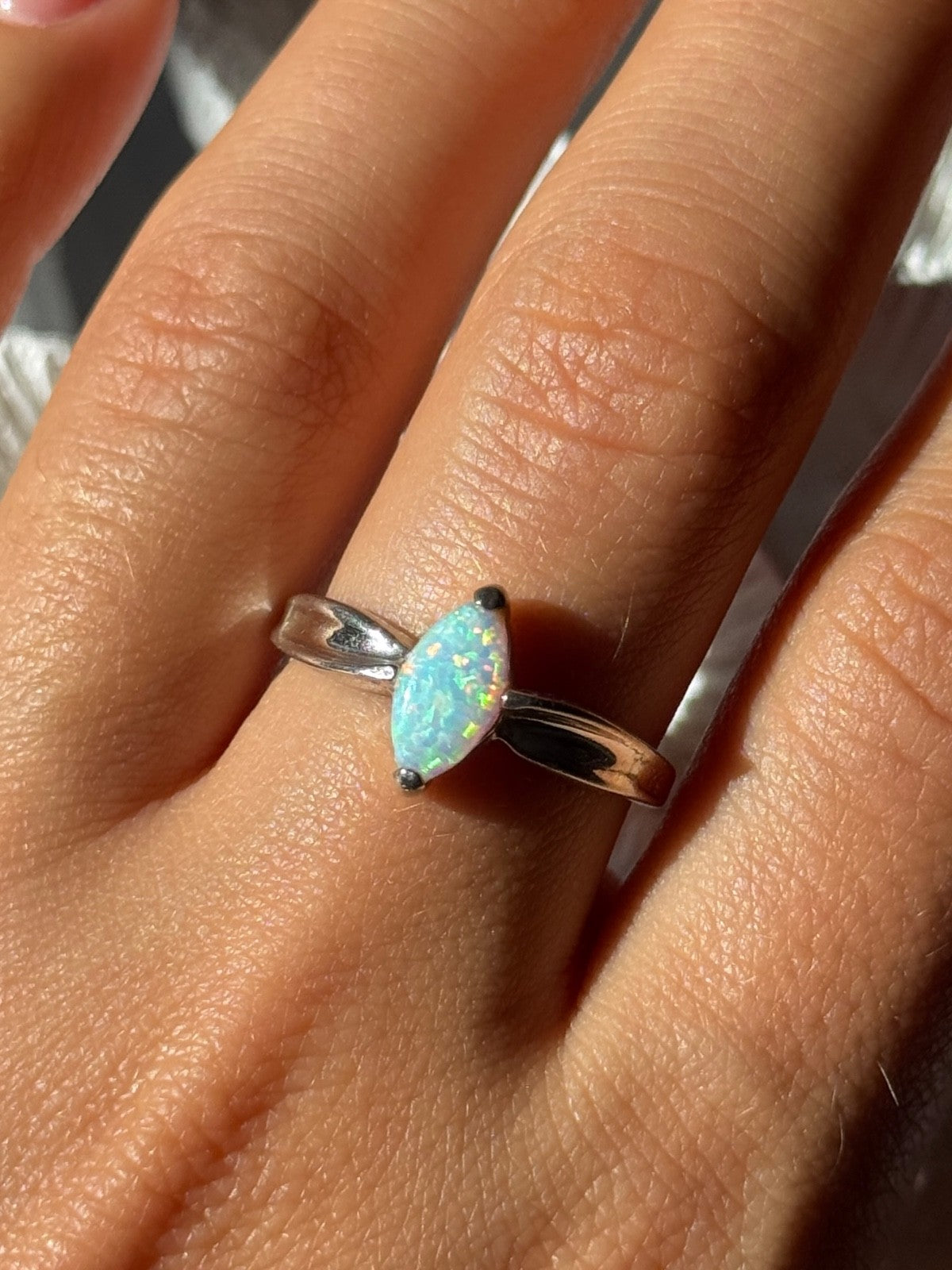925 Sterling Silver Opal Ring Size 9