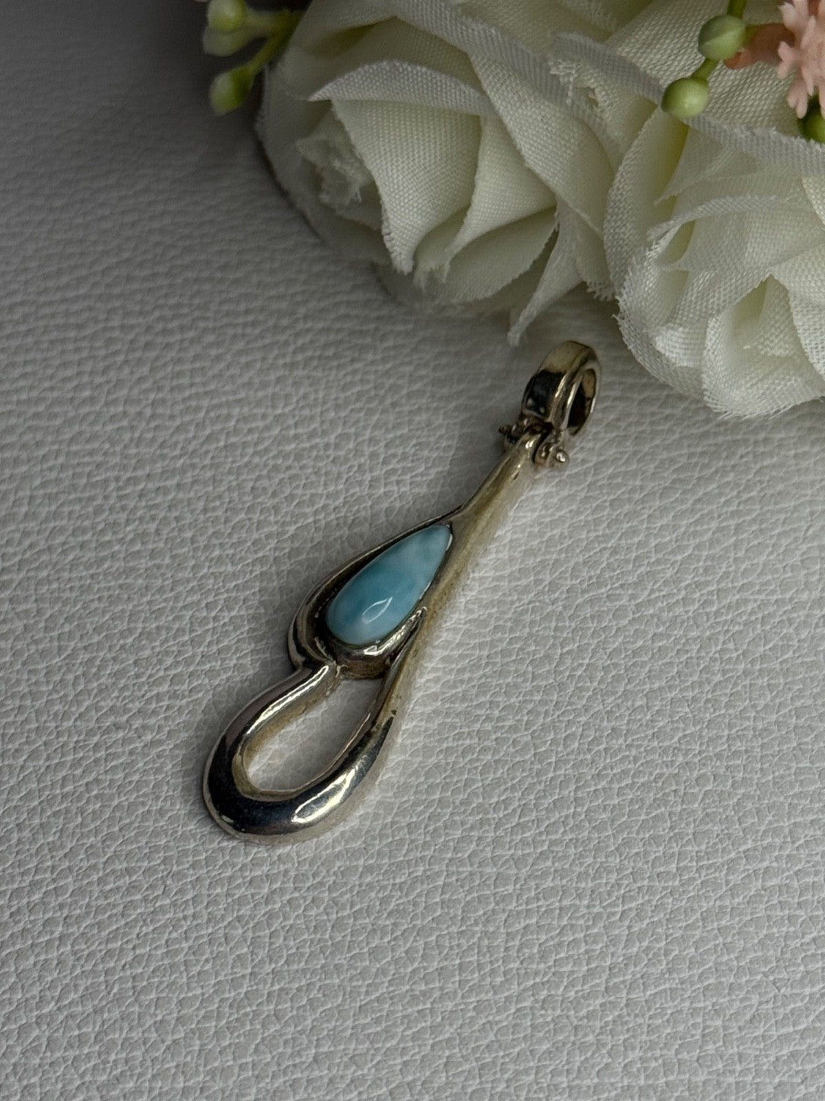 925 Sterling Silver Larimar Pendant Length 1.90 Inch