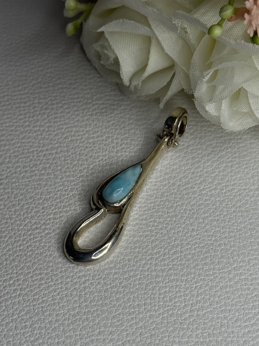 925 Sterling Silver Larimar Pendant Length 1.90 Inch