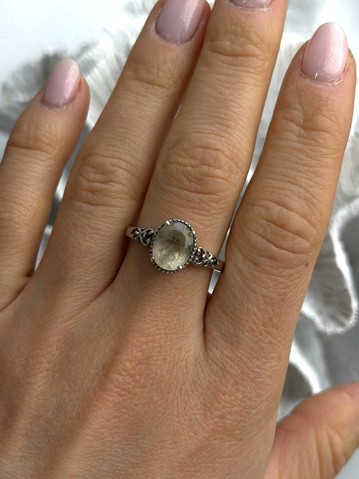 925 Sterling Silver Prasiolite Green Amethyst & Brown Tourmaline Ring Size 9