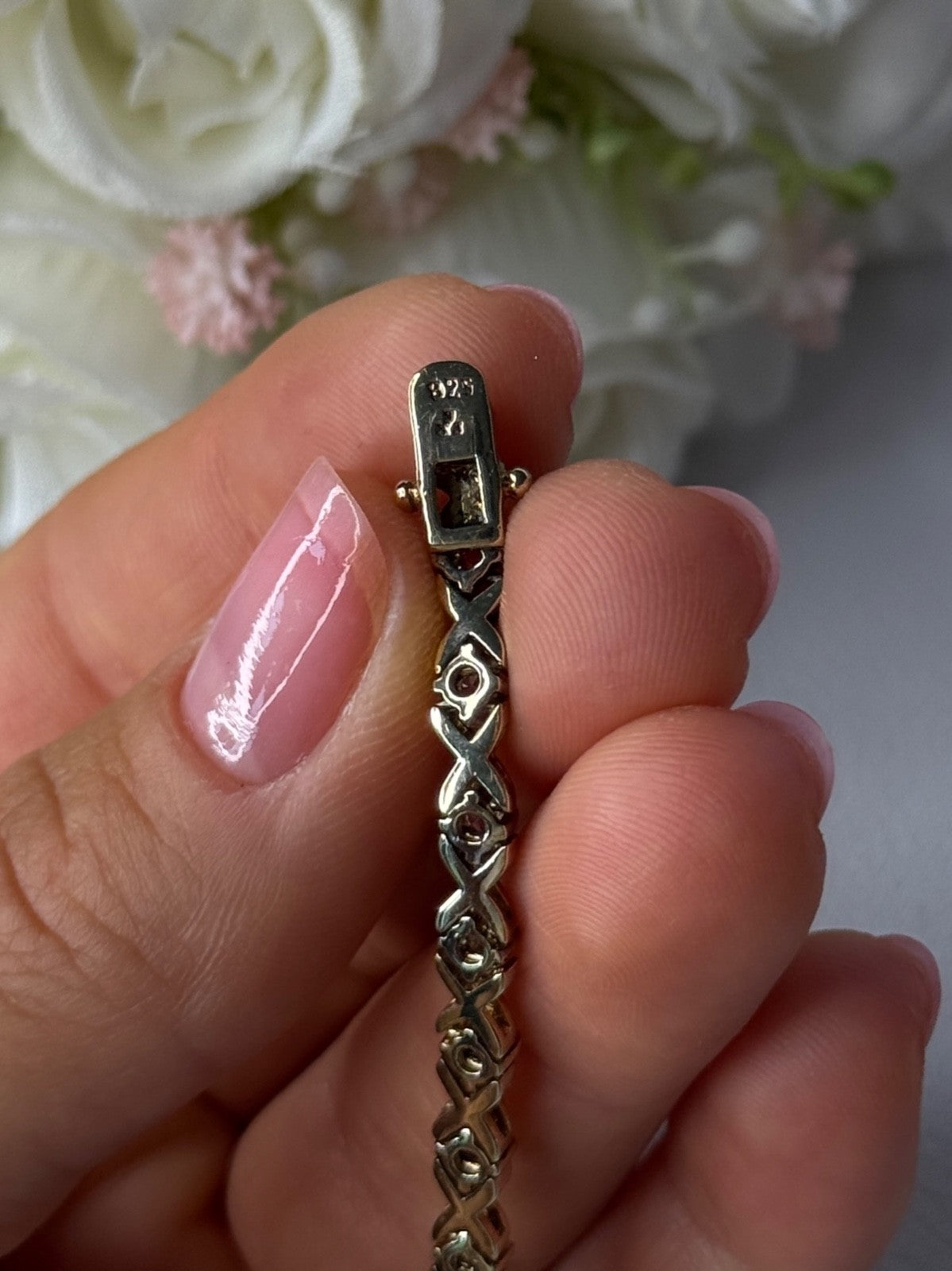 925 Sterling Silver Gold Plated CZ Bracelet Length 7.5 Inch