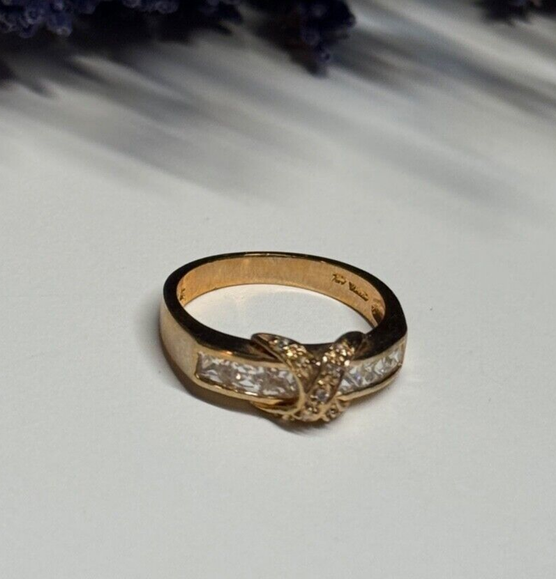 925 Sterling Silver Gold Plated CZ Ring Size 7