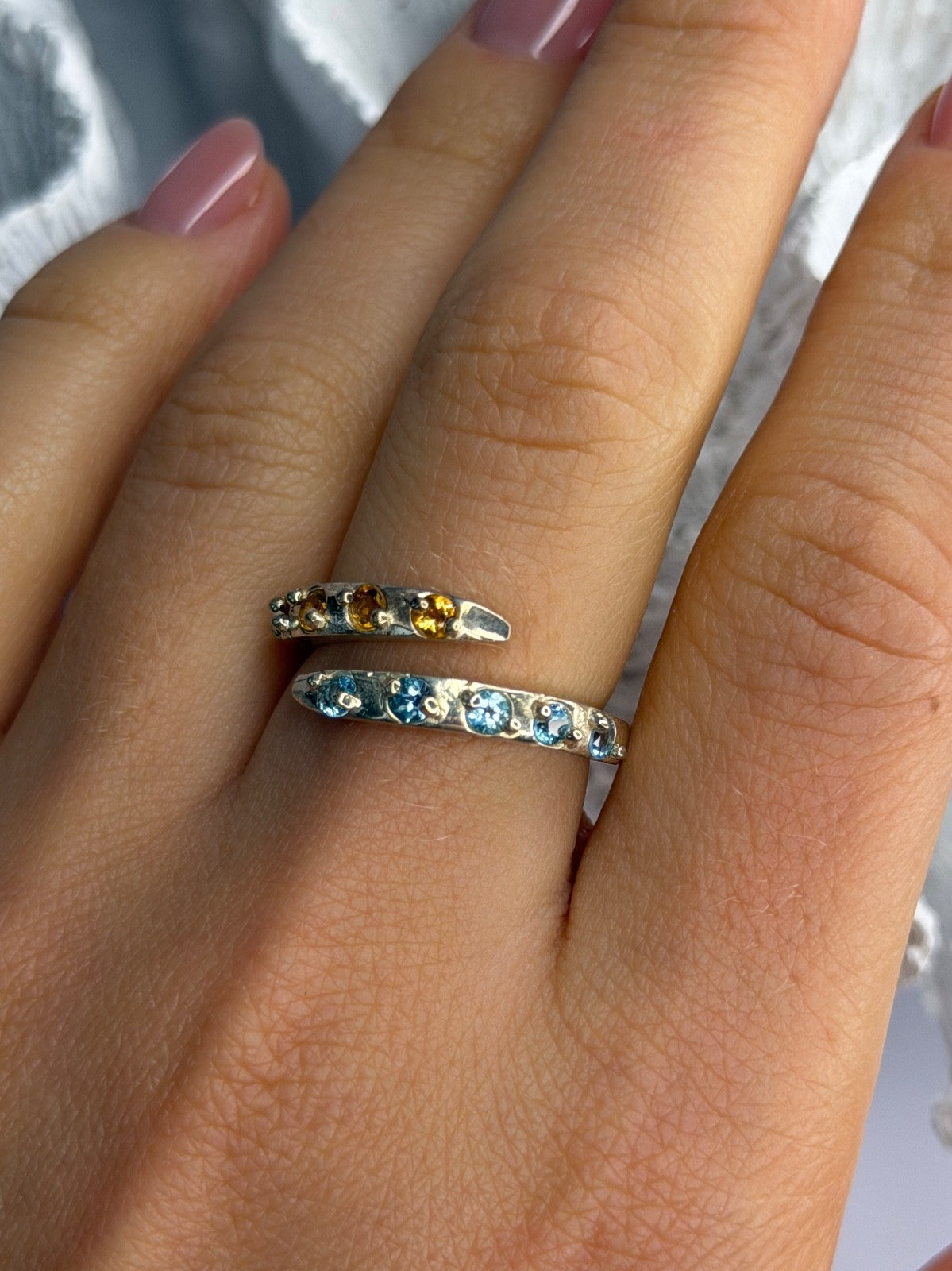 925 Sterling Silver Citrine & Topaz Ring Size 8