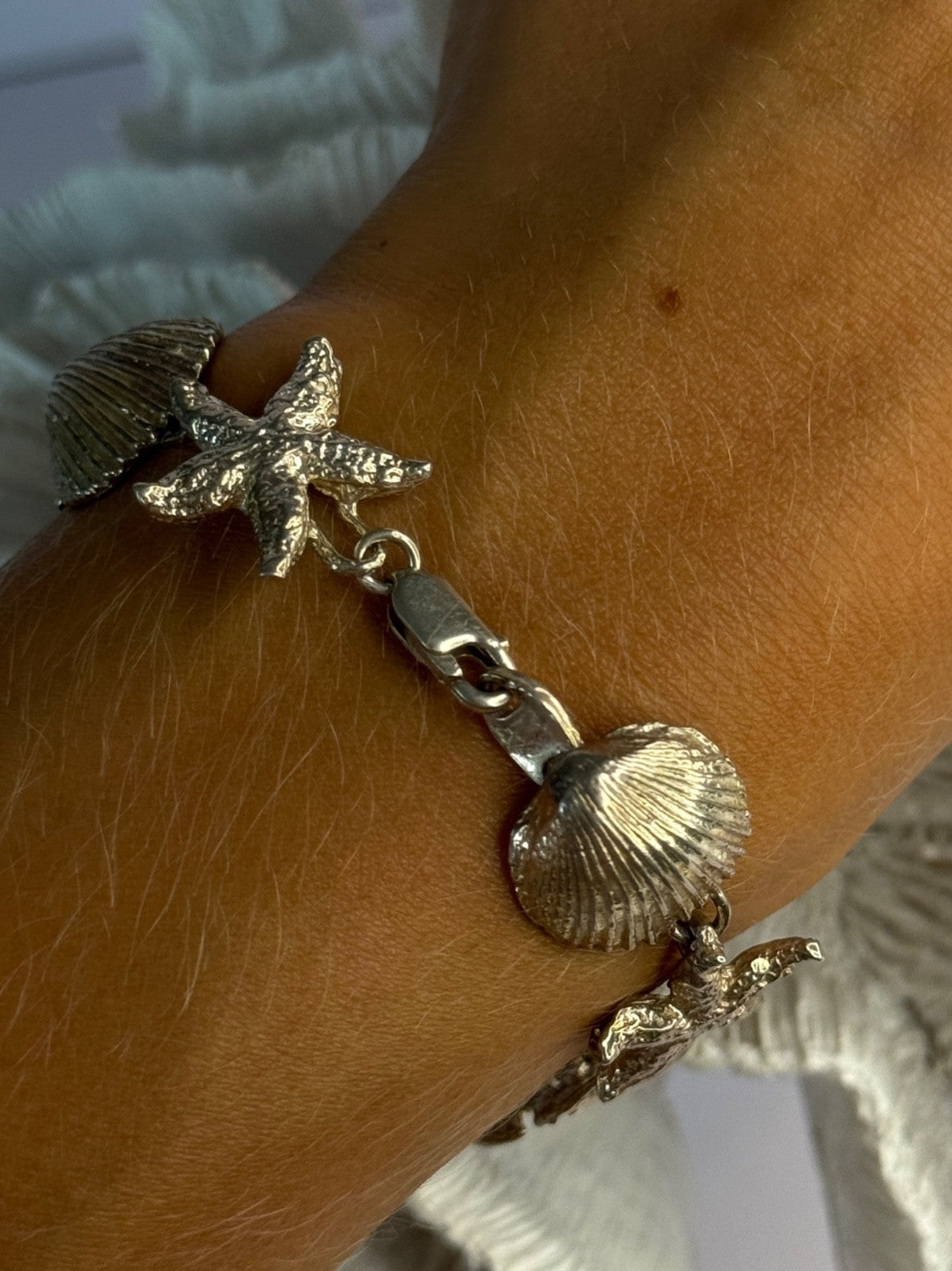 Summer Ocean Shell Star 925 Sterling Silver Bracelet Length 7