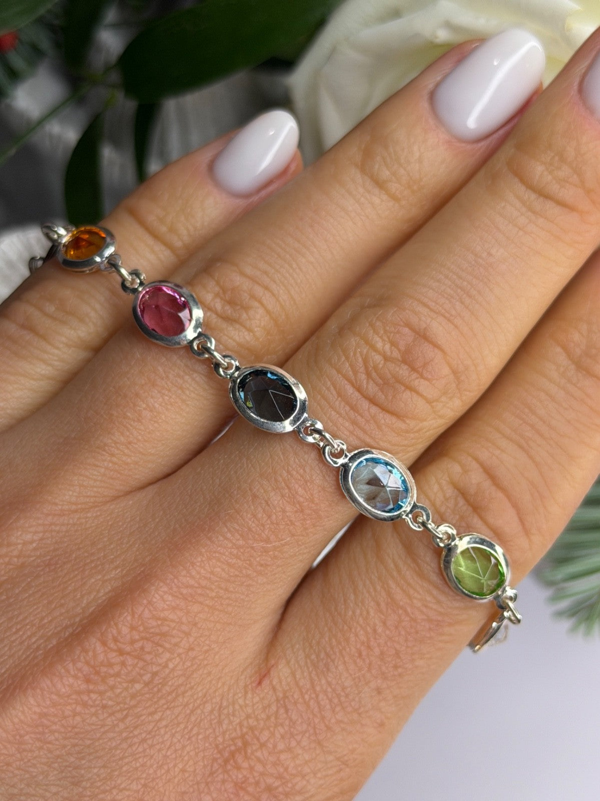 Italy Milor 925 Sterling Silver Multi Color Crystals Bracelet Size 7.5