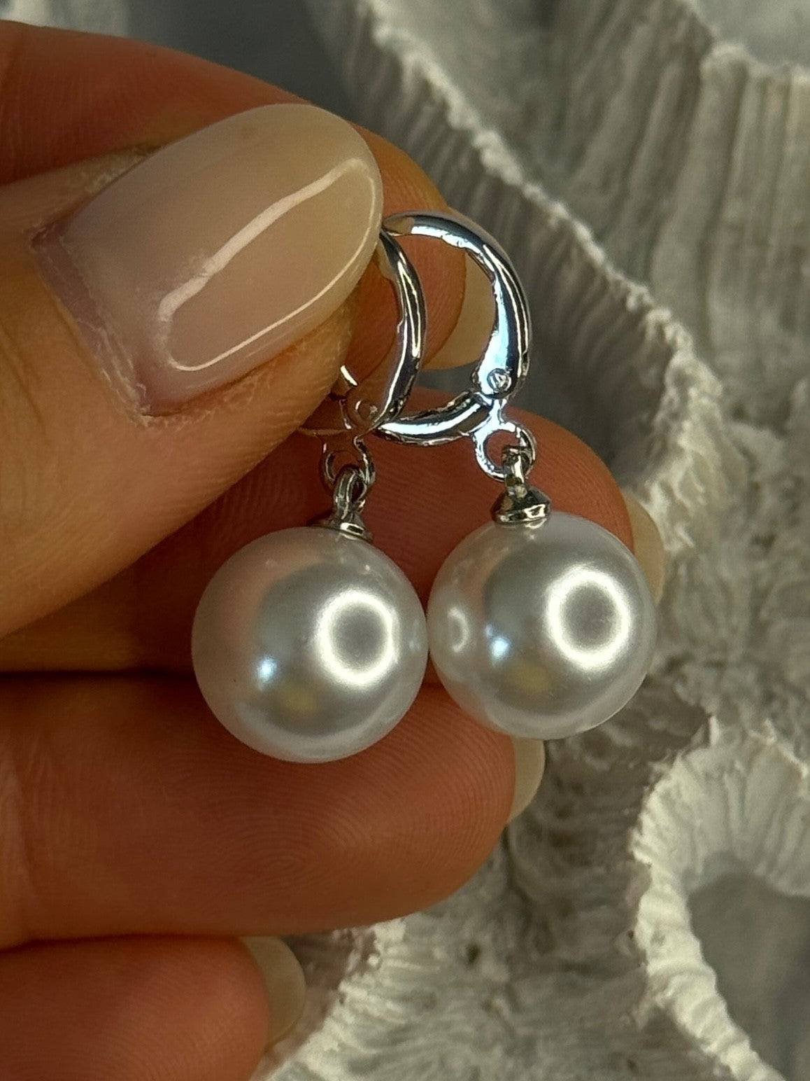 925 Sterling Silver Pearl Earrings Length 1.10 Inch
