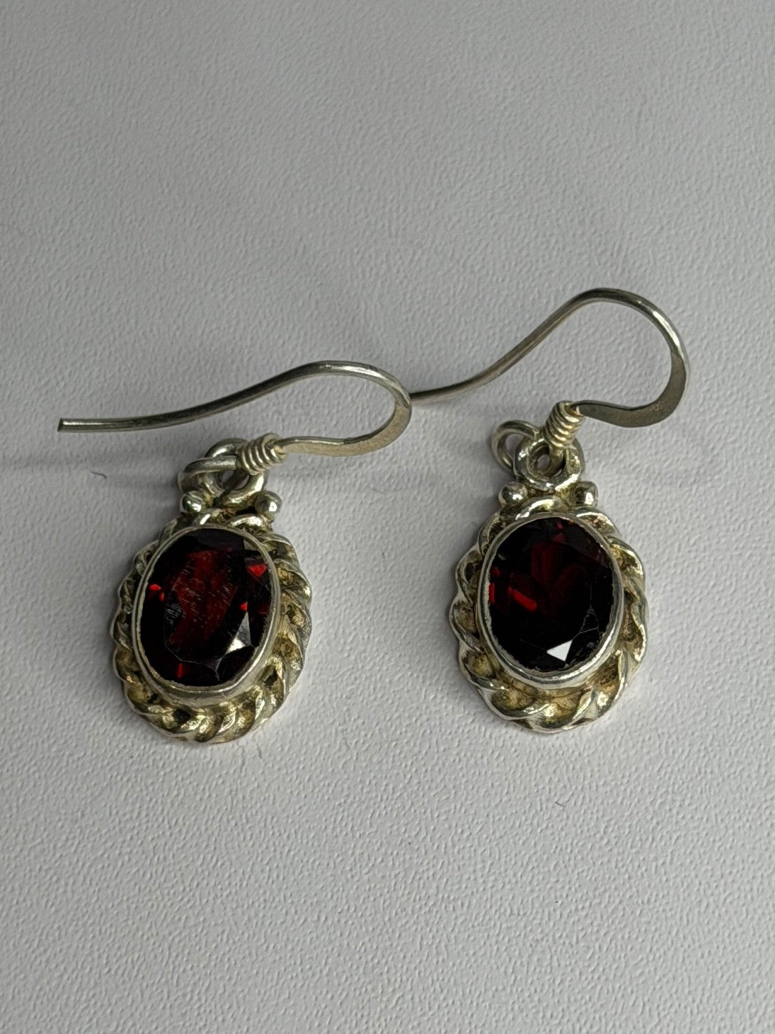 Vintage 925 Sterling Silver Garnet Earrings