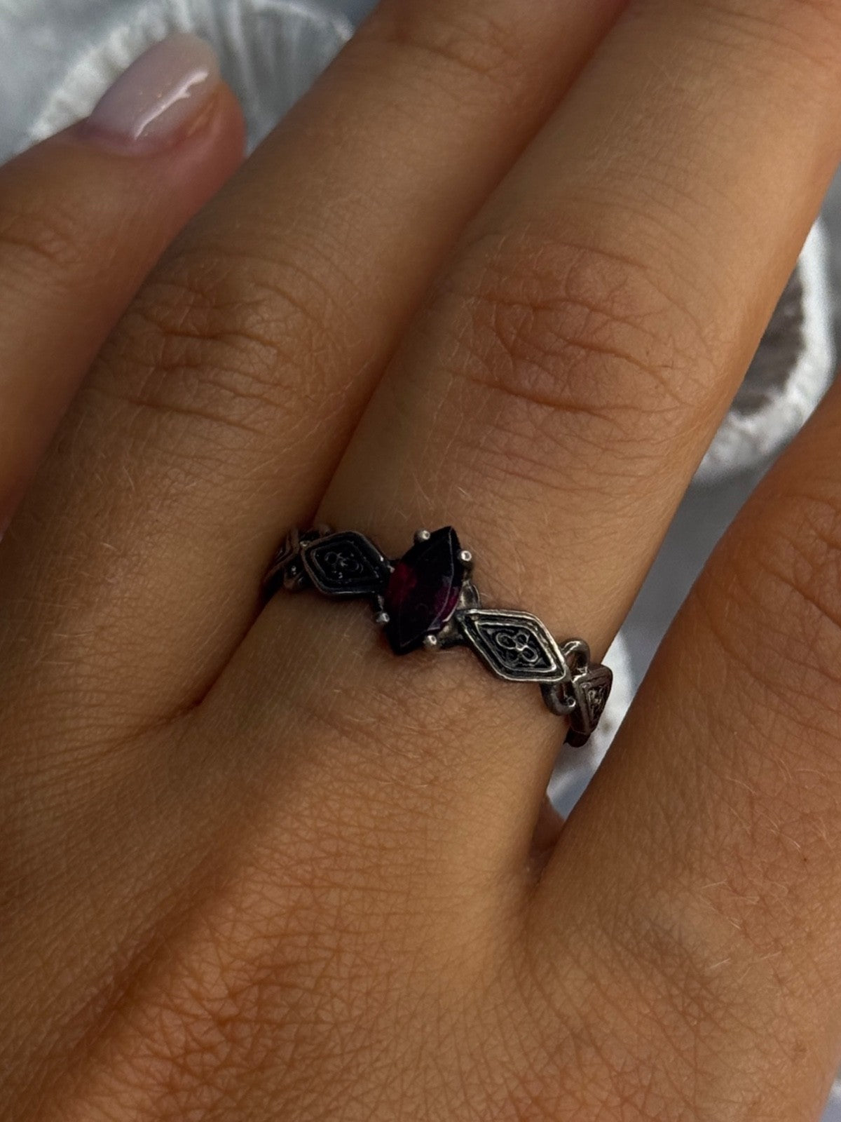 925 Sterling Silver Garnet Ring Size 9.5