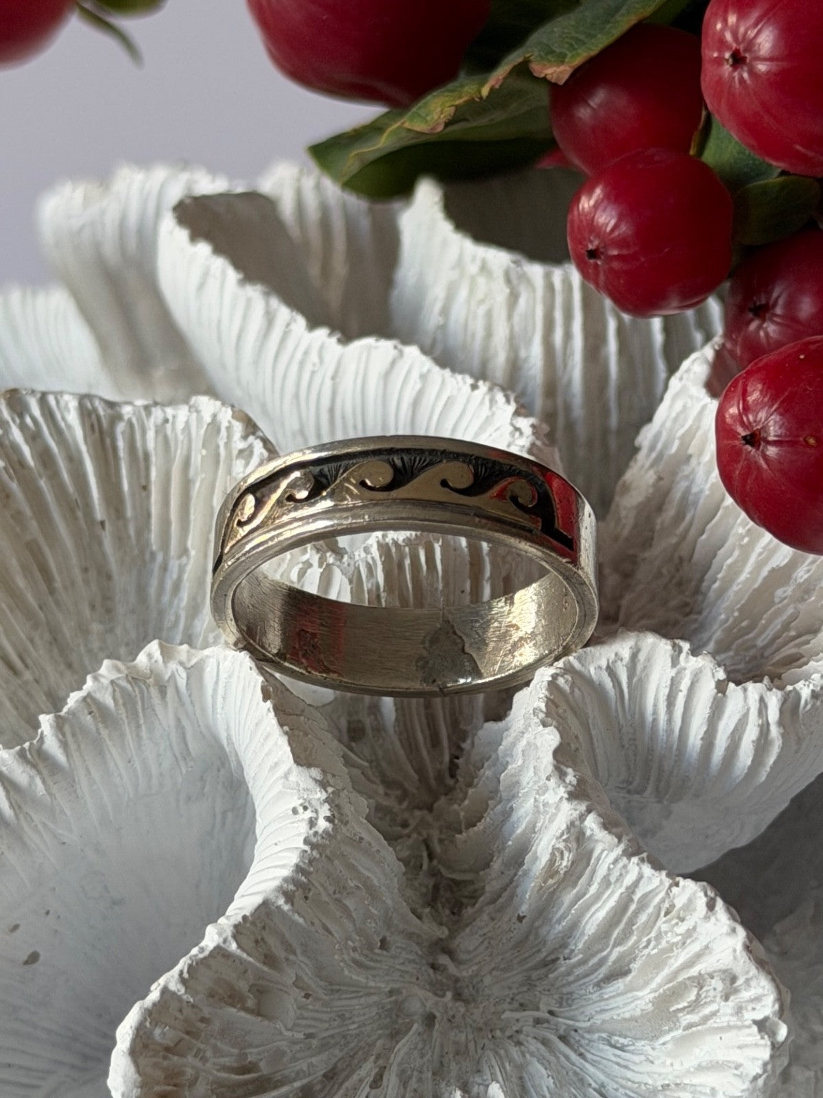 Scott Skeets Navajo 925 Sterling Silver & 14K Yellow Gold Ring Size 12