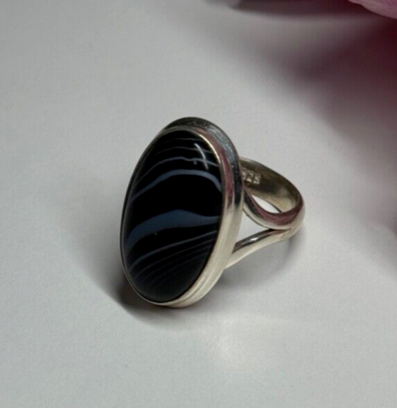 925 Sterling Silver Agate Ring Size 7