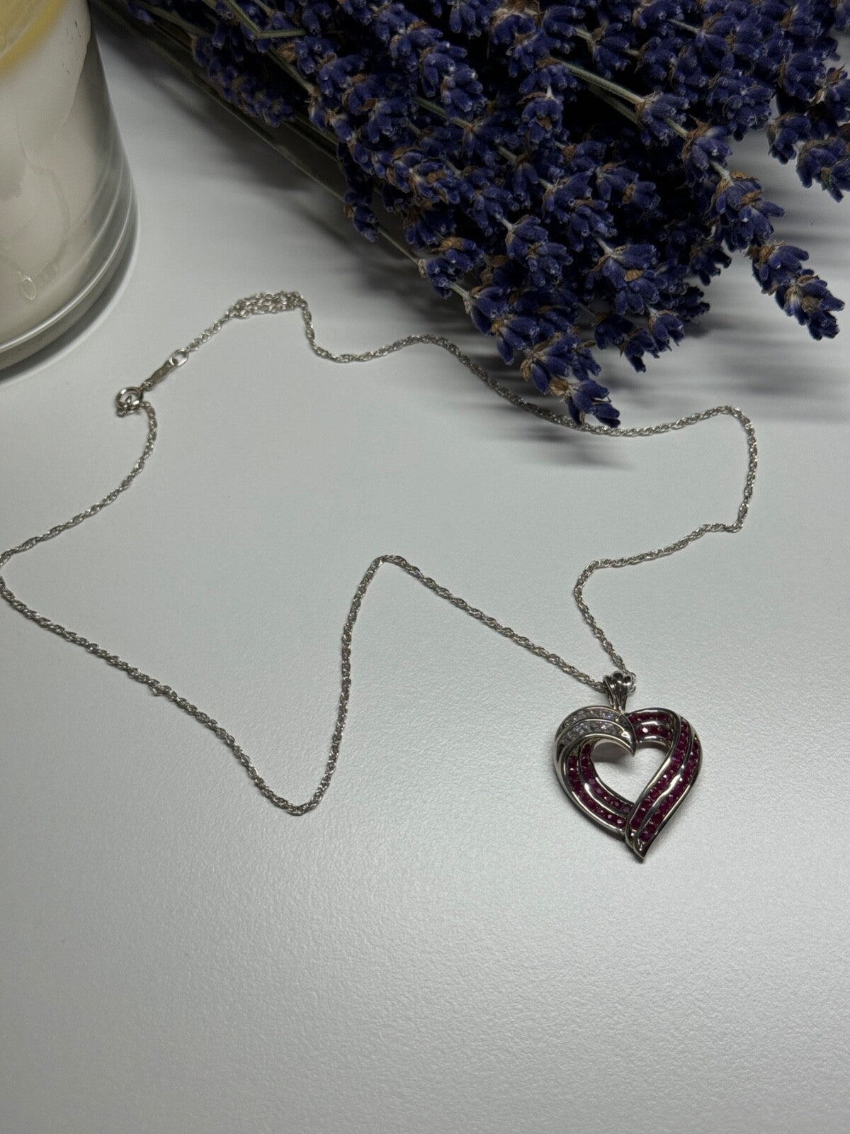 925 Sterling Silver Necklace Pink & White Spinel