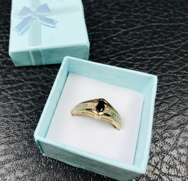 925 Sterling Silver Gold Plated Dark Blue Spinel Ring Size 8