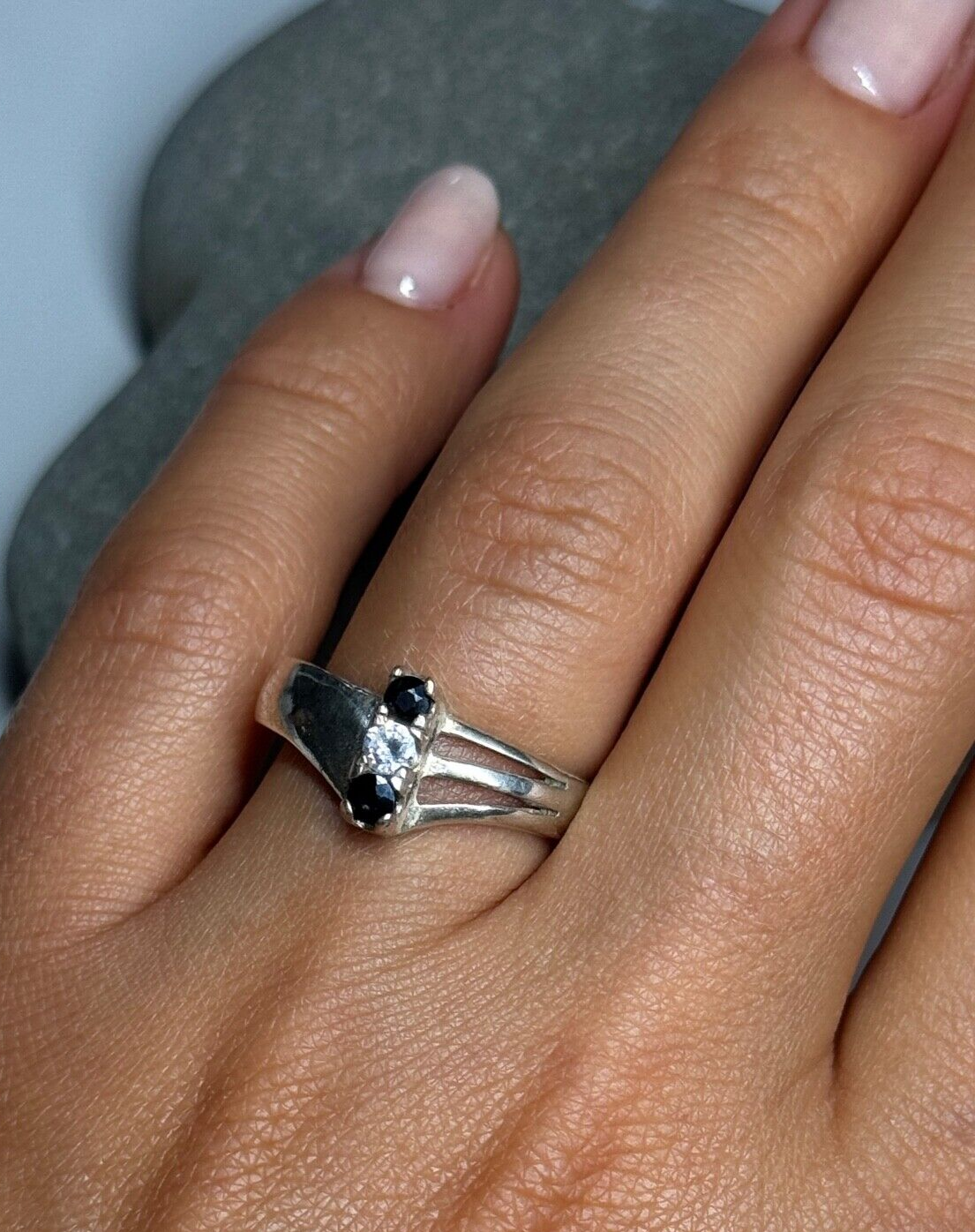 925 Sterling Silver Sapphire & Beryl Ring Size 8