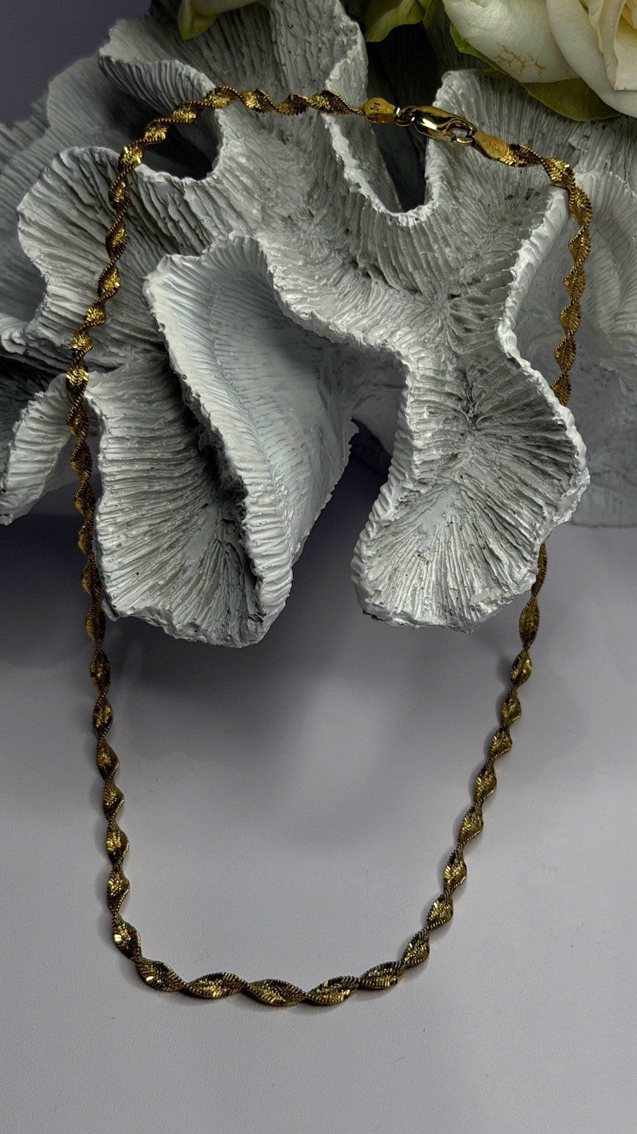 Italy 925 Sterling Silver Gold Plated Mesh Chain Necklace Spiral Link