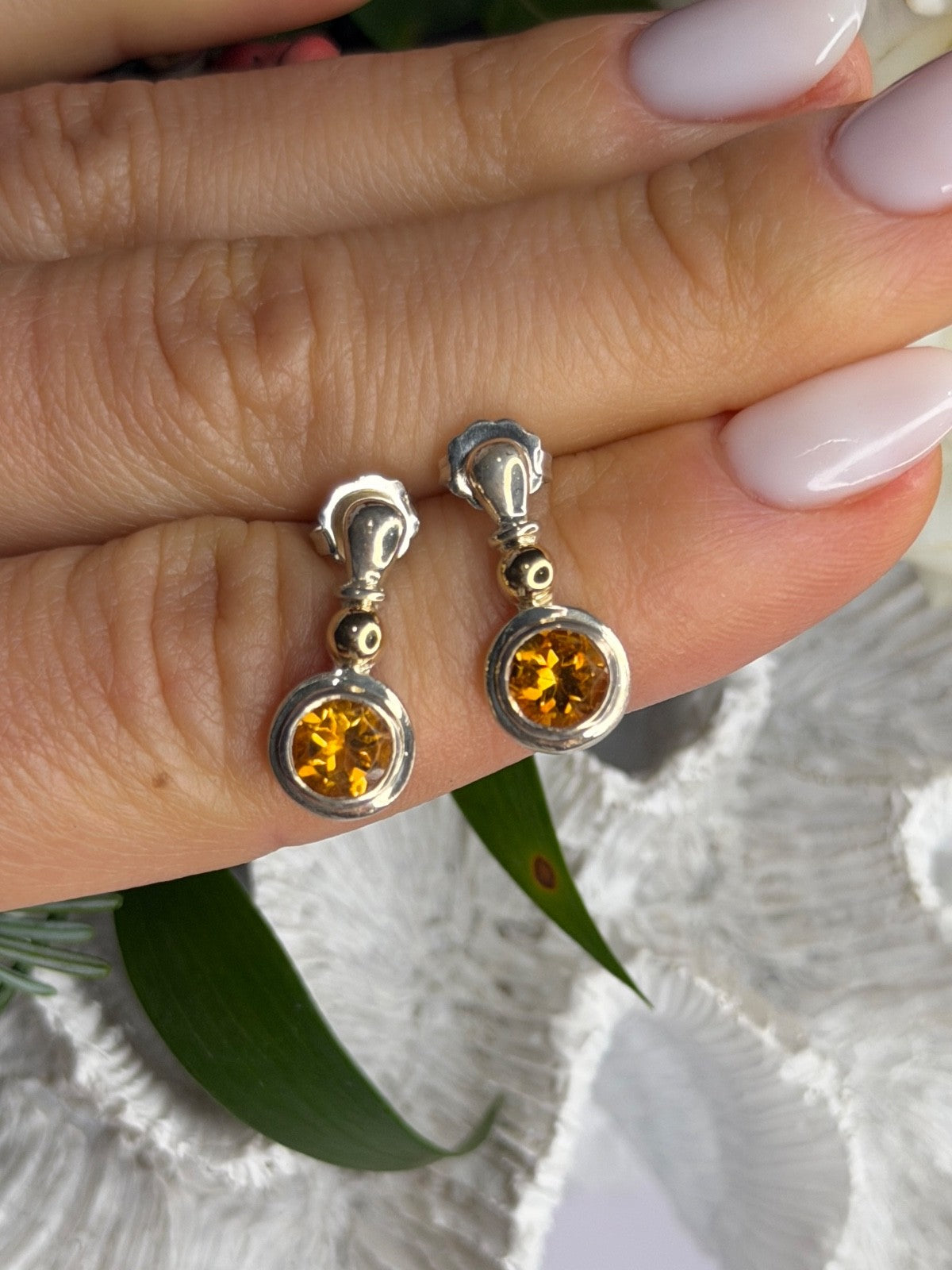Vintage 925 Sterling Silver Citrine Earrings